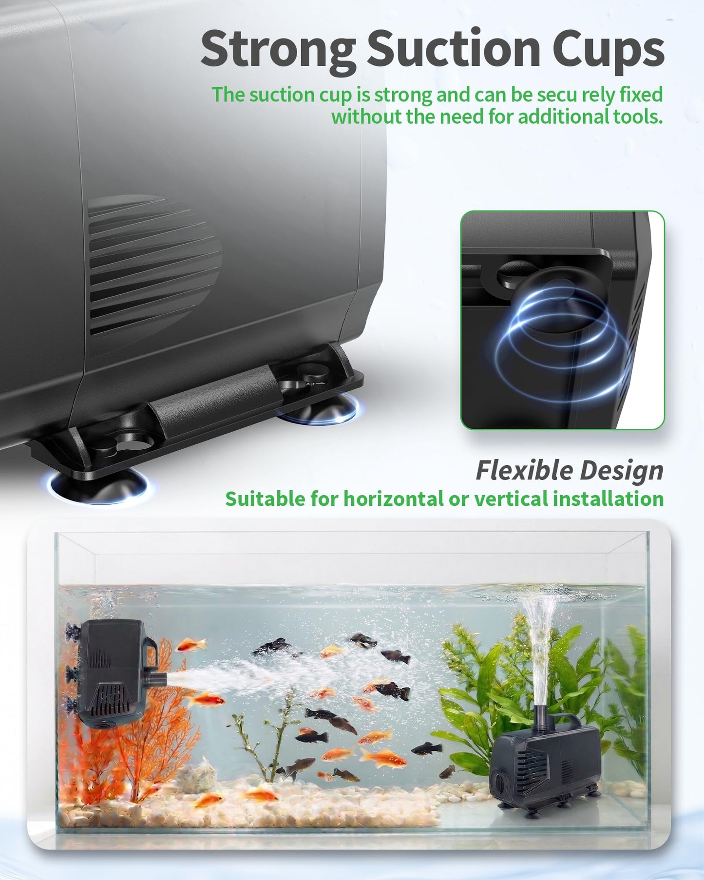POPOSOAP 880GPH Submersible Pump(3200L/H, 85W), Ultra Quiet Fountain Pump with Over Heating Protection & Filter Sponge 10.5ft High Lift for Pond, Fish Tank, Aquarium, Hydroponics, Waterfall Q105