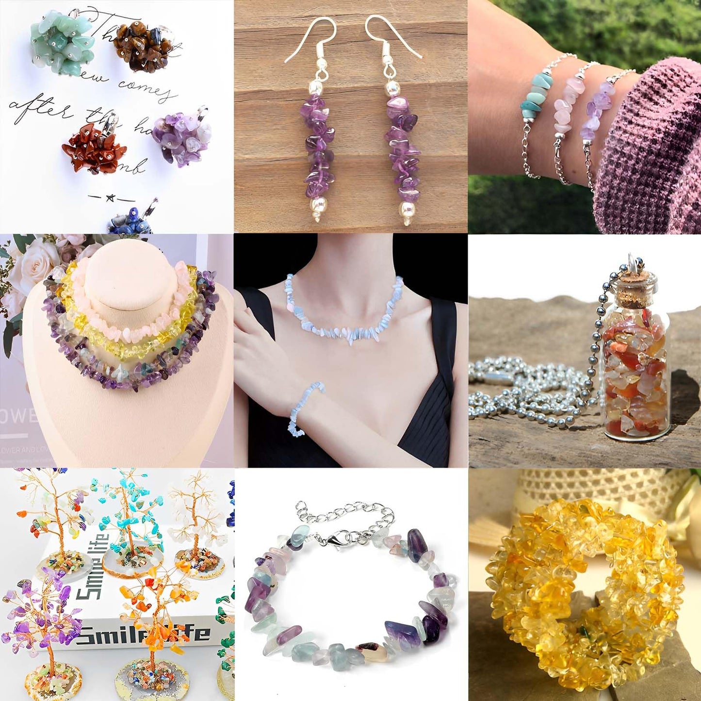 200pcs Natural Chip Stone Beads Gemstone Healing Crystal Loose Rocks Bead Irregular Glass Seed Charm Beads Drilled DIY for Jewelry Bracelet Necklace Earrings Making Crafting Supplies (Purple, 5-8mm)