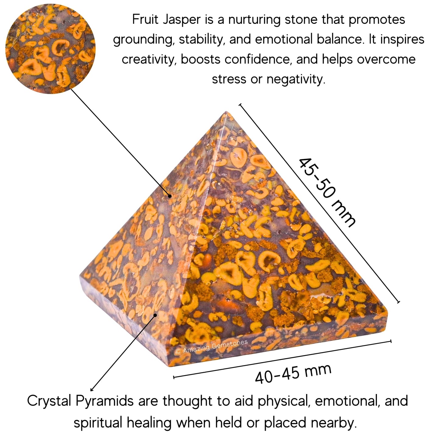 Amazing Gemstone Fruit Jasper Pyramid Crystal Healing Stones - 2" Great Pyramid Figurine of Natural Stone Pyramid for Meditation, Reiki, Chakra Balancing and Crystal Pyramids Grid