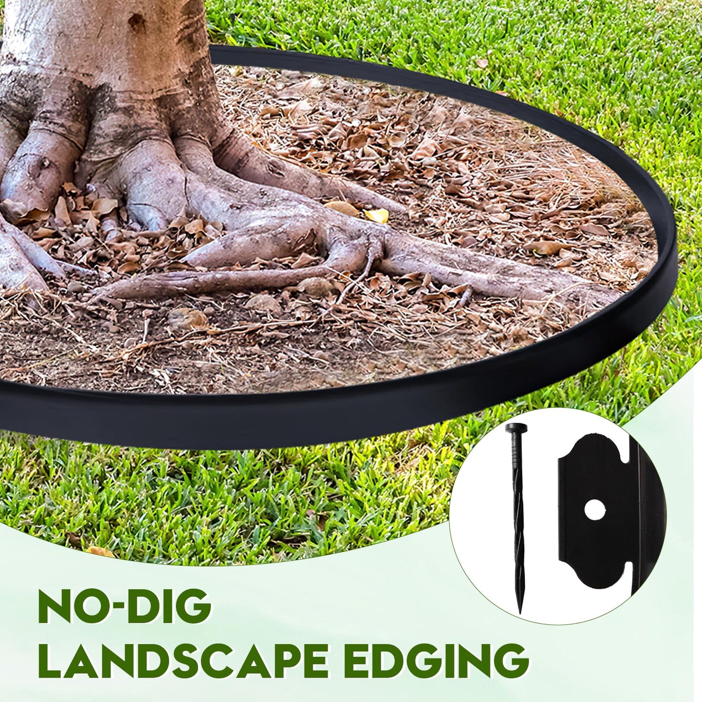 No Dig Landscape Edging 33FT, 4 Inch Plastic Edging for Landscaping with 100 Spikes, for Garden, Lawn, Flower Beds and Yard, Black