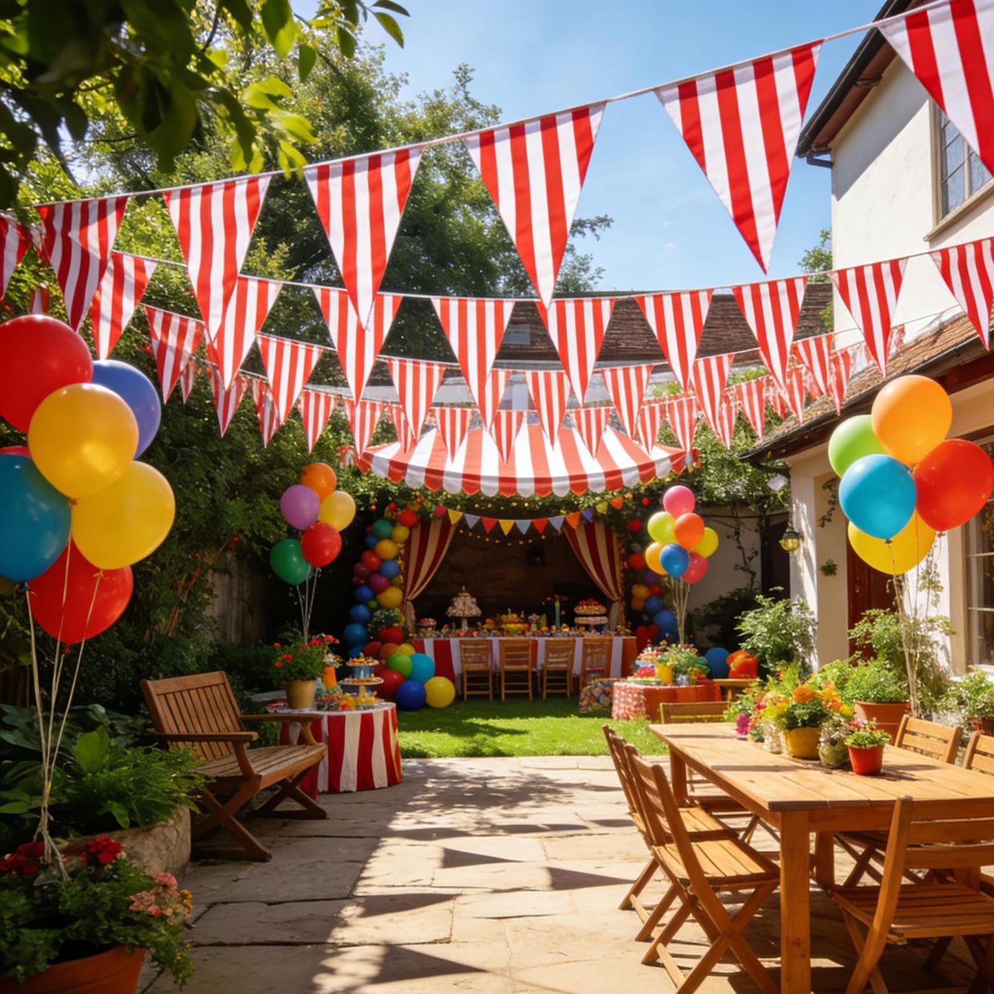 Red & White Striped Pennant Banners - 48pcs Reusable Polyester Cloth Flags,100FT Large Pennants for Carnival Circus, Birthday Parties, Tent Camping & Festive Event Decorations