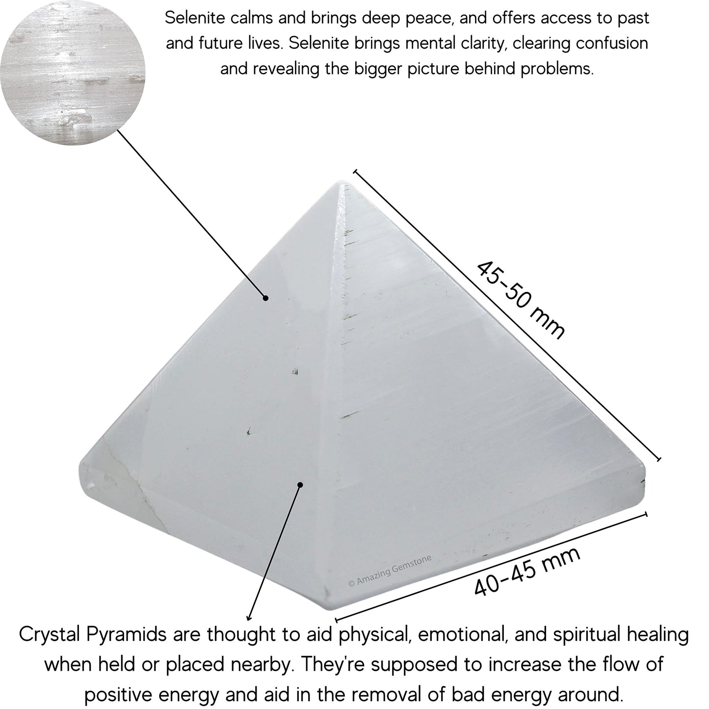 Amazing Gemstone Selenite Pyramid Crystal Healing Stones - 2" Great Pyramid Figurine of Natural Stone Pyramid for Meditation, Reiki, Chakra Balancing and Crystal Pyramids Grid