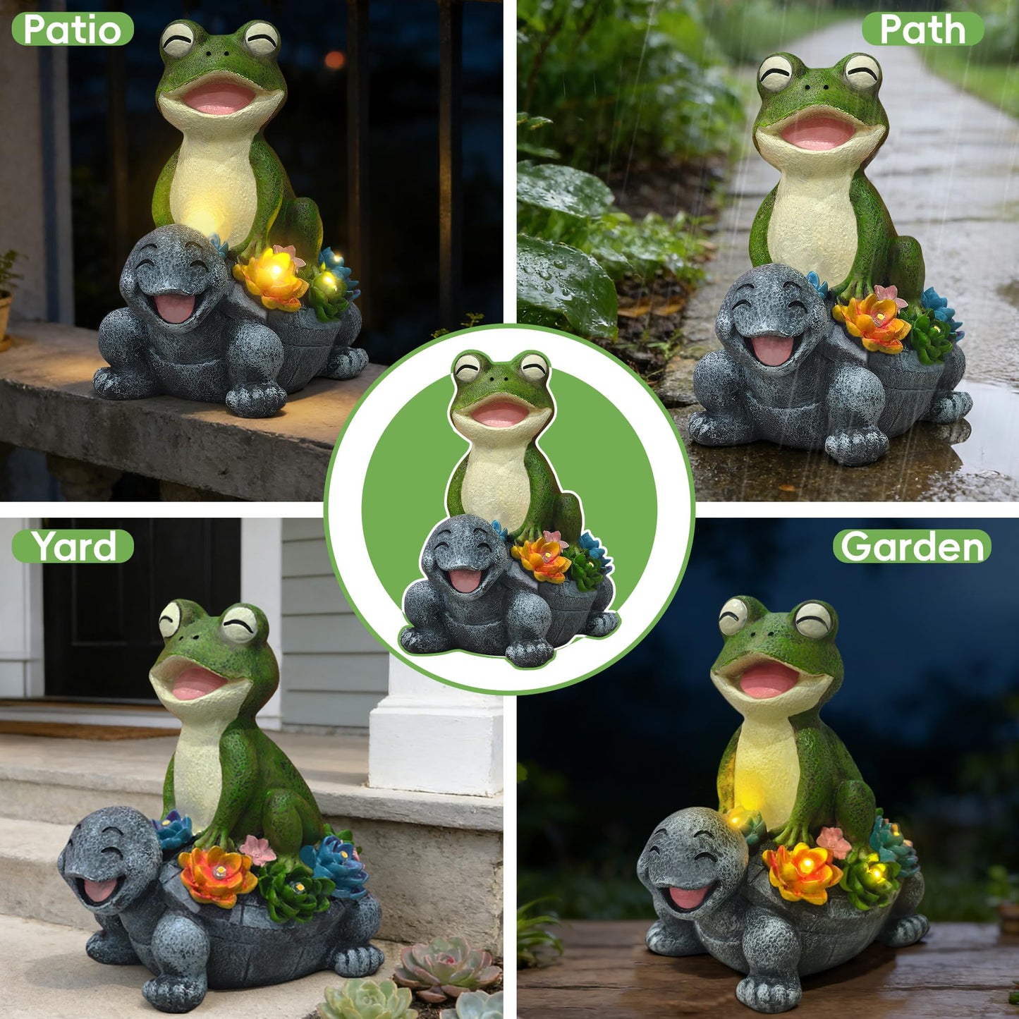 Solar Turtle Frog Garden Statue - Happy Turtle Frog Statue with LED Succulent,Garden Gifts,Outdoor Statues Decoration for Patio Backyard Yard Lawn Ornament,Birthday Gifts for Women Mom Grandma