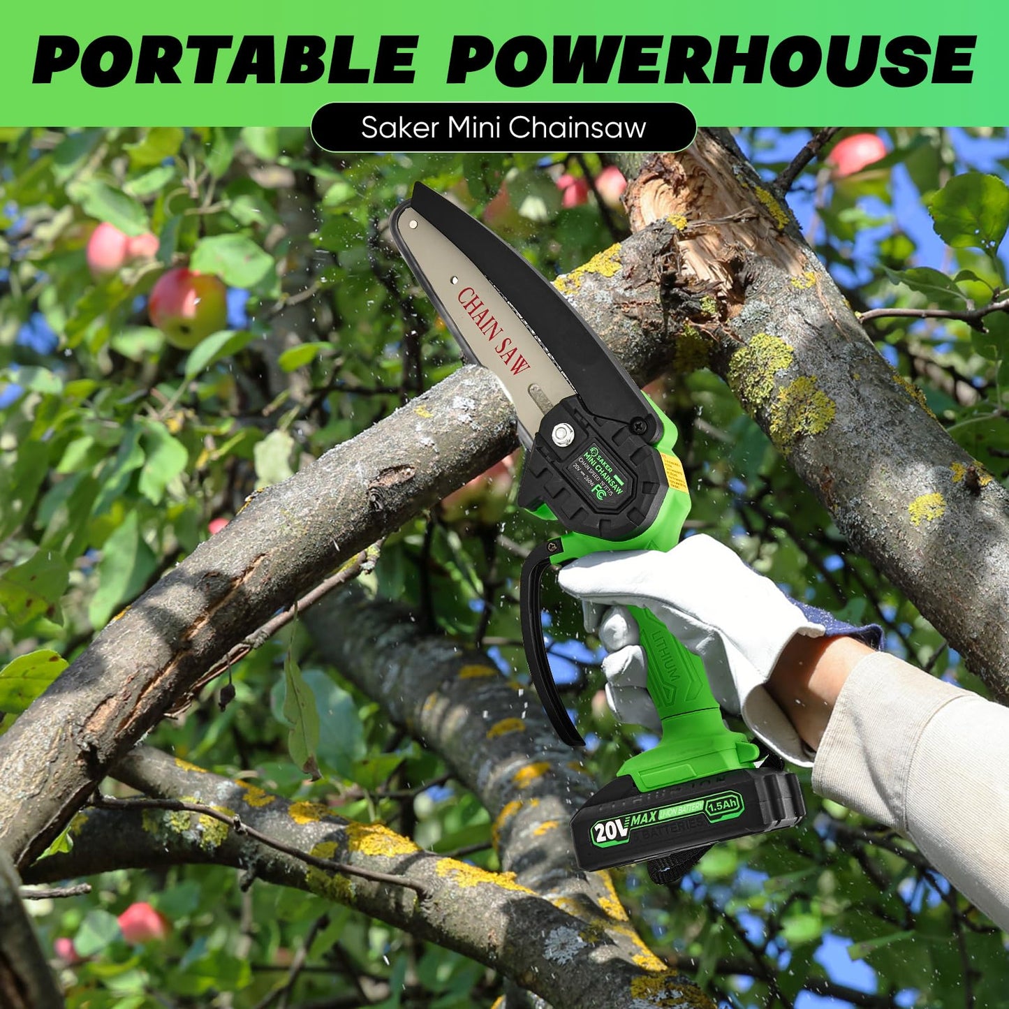 Saker Mini Chainsaw Cordless,6 Inch Chainsaw, Mini Electric Chainsaw Cordless Battery Powered,One-Hand Portable Chain Saw for Tree Trimming, Pruning&Wood Cutting,Gifts for Men Husband