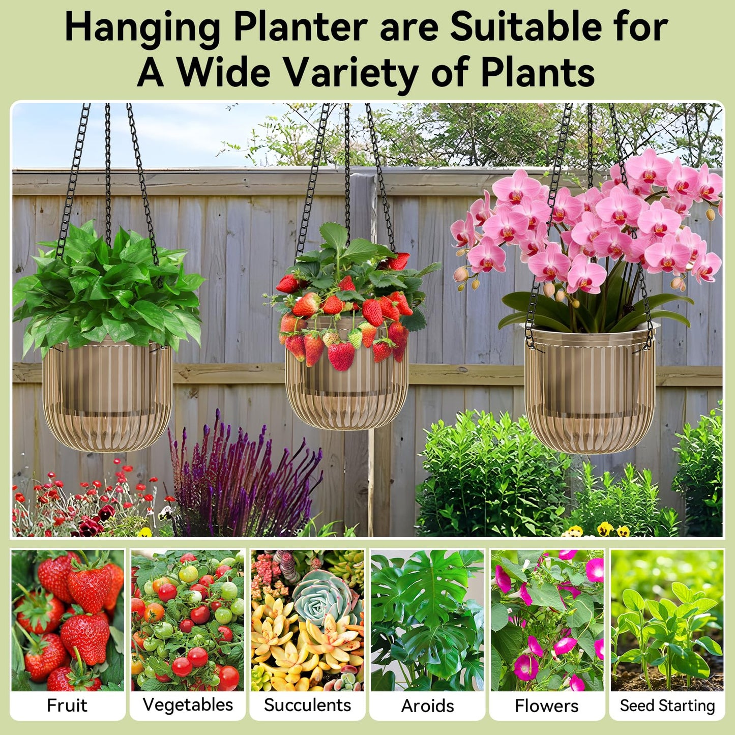 ZeeDix 3 Pack Self Watering Hanging Planters, 6.5 Inch Indoor Plant Pots with 3 Hooks Visible Water Level and Drainage for Home, Wall, Window Decor Outdoor Use(Starry Gray)