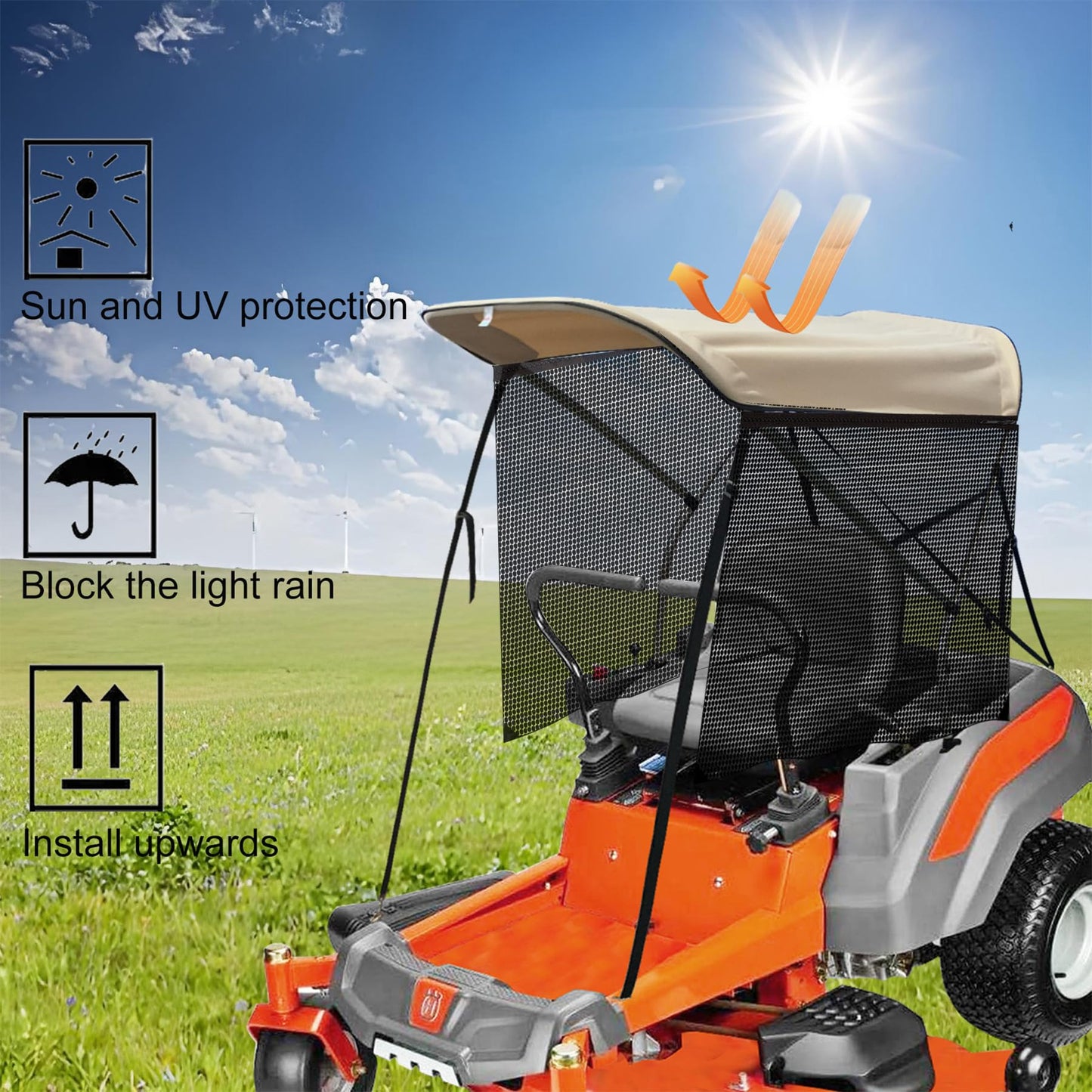 SUONE Zero Turn Lawn Mower Sun Shade Canopy,Equipped with Left and Right Blackout Curtains for Fits John Deere Kubota Bad Boys,Cub Cadet Troy Bilt and Other Brands UV Protection