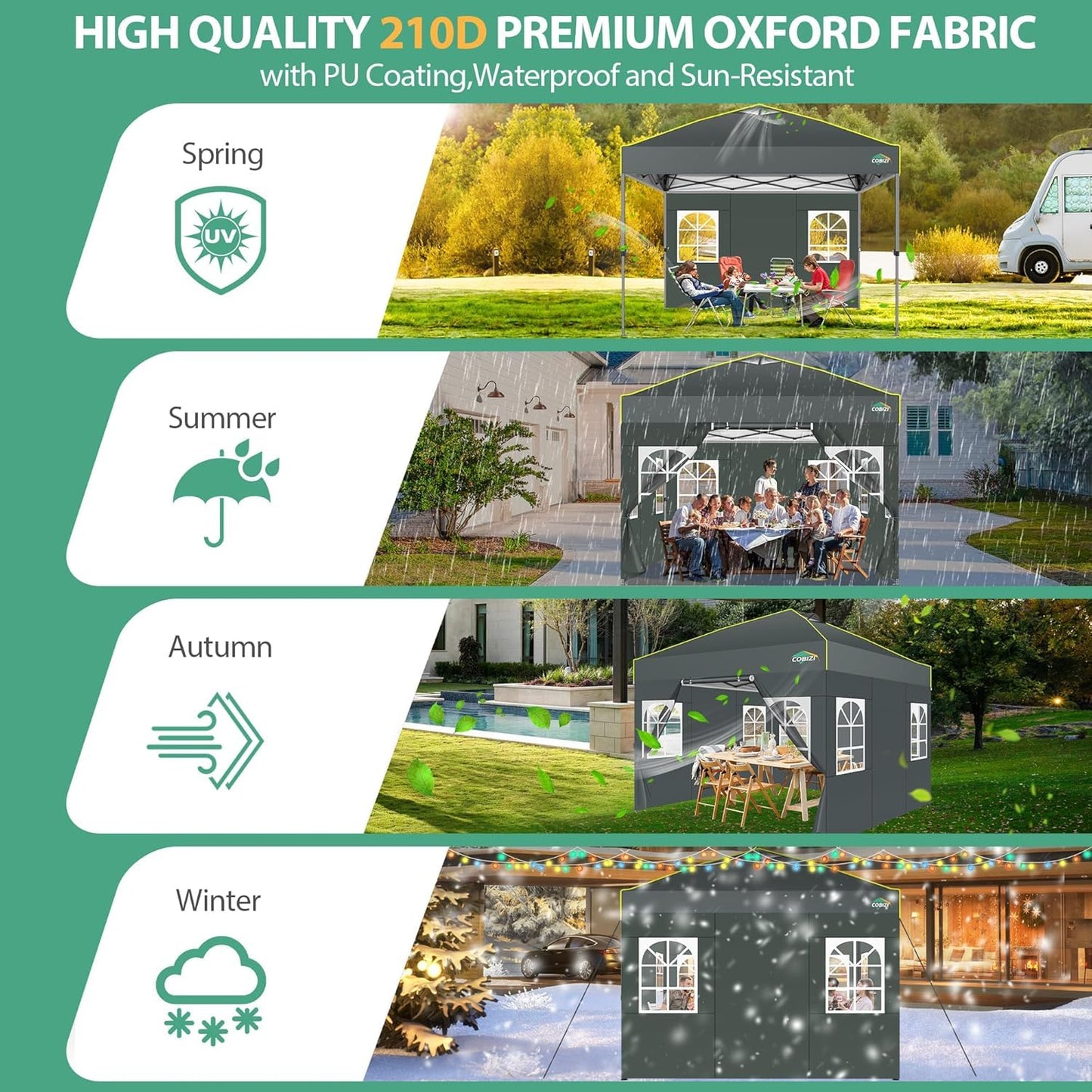 COBIZI 10x10 Pop up Canopy Tent with Sidewalls One Person Setup, Easy Outdoor Commercial Event Gazebo Shelter Enclosed Waterproof with Air Vent, 4 Sandbags for Garden,Party,Grey