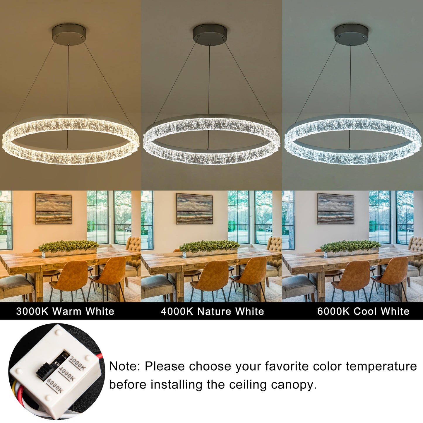 MADEM Modern Silver Led Pendant Light,36W Dimmable LED Chandelier Lighting Fixture, 1 Ring Circular Hanging Led Pendant Lighting for Living Room Dining Room Kitchen Island Foyer Office