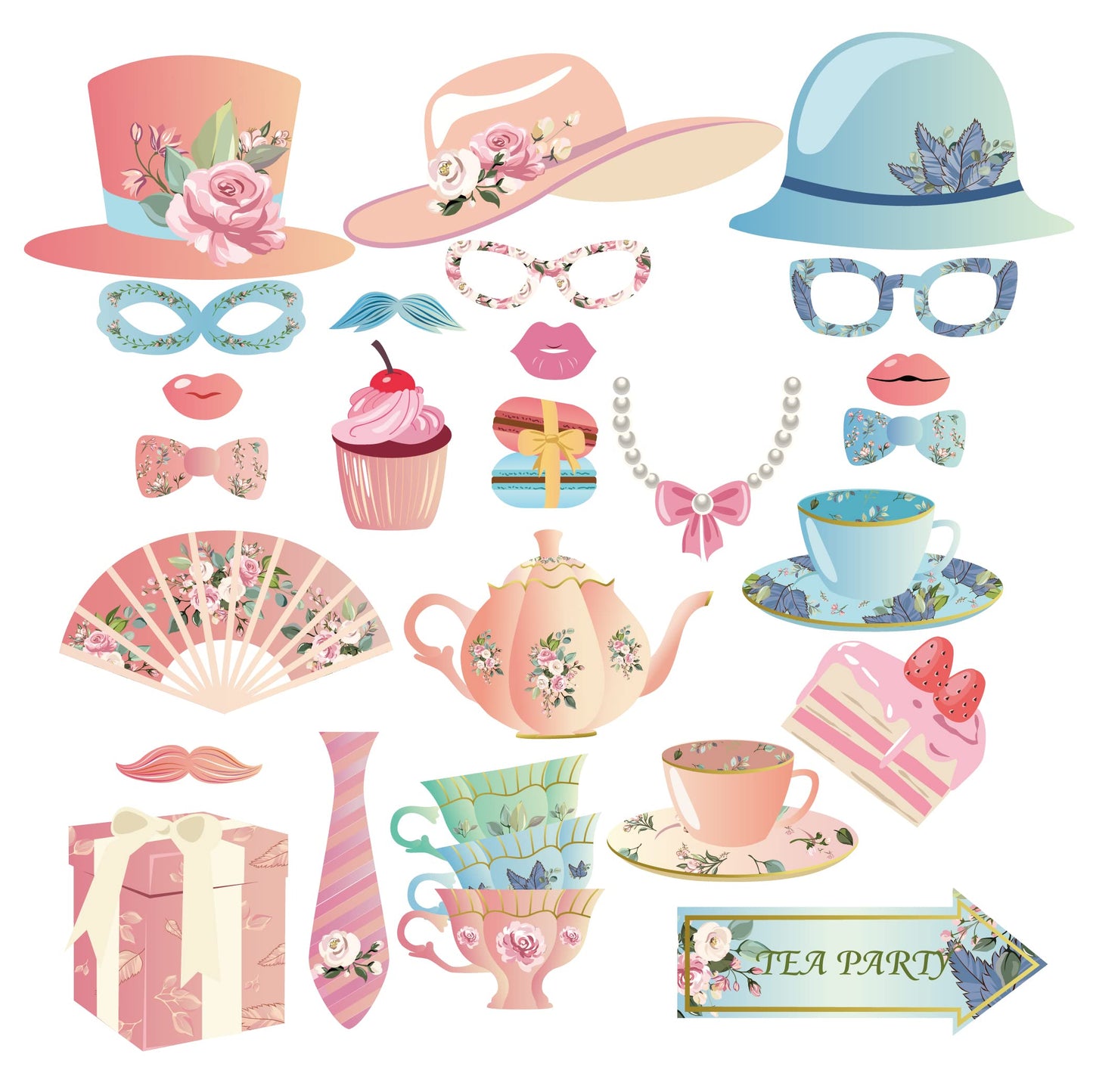 Tea Party Photo Booth 25PCS Party Supplies Holiday Picture Decorations Photo Booth Props for Party Favors Pose Sign Kit Fun for Party