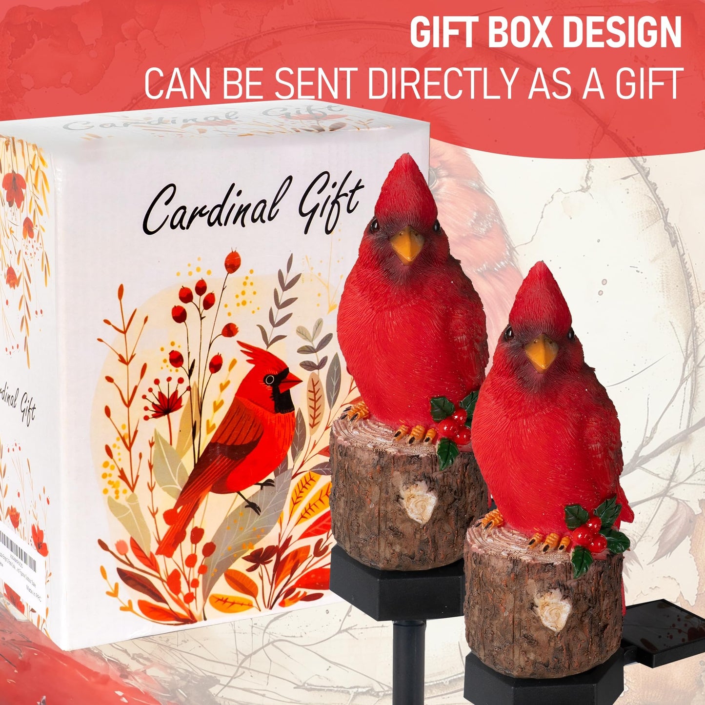 Dazzle Bright 2 Pack 22.5 in Cardinal Bird Solar Lights, Red Bird Solar Powered Lights Cardinal Garden Stake Light for Christmas Pathway Garden Lawn Yard Gifts Decoration