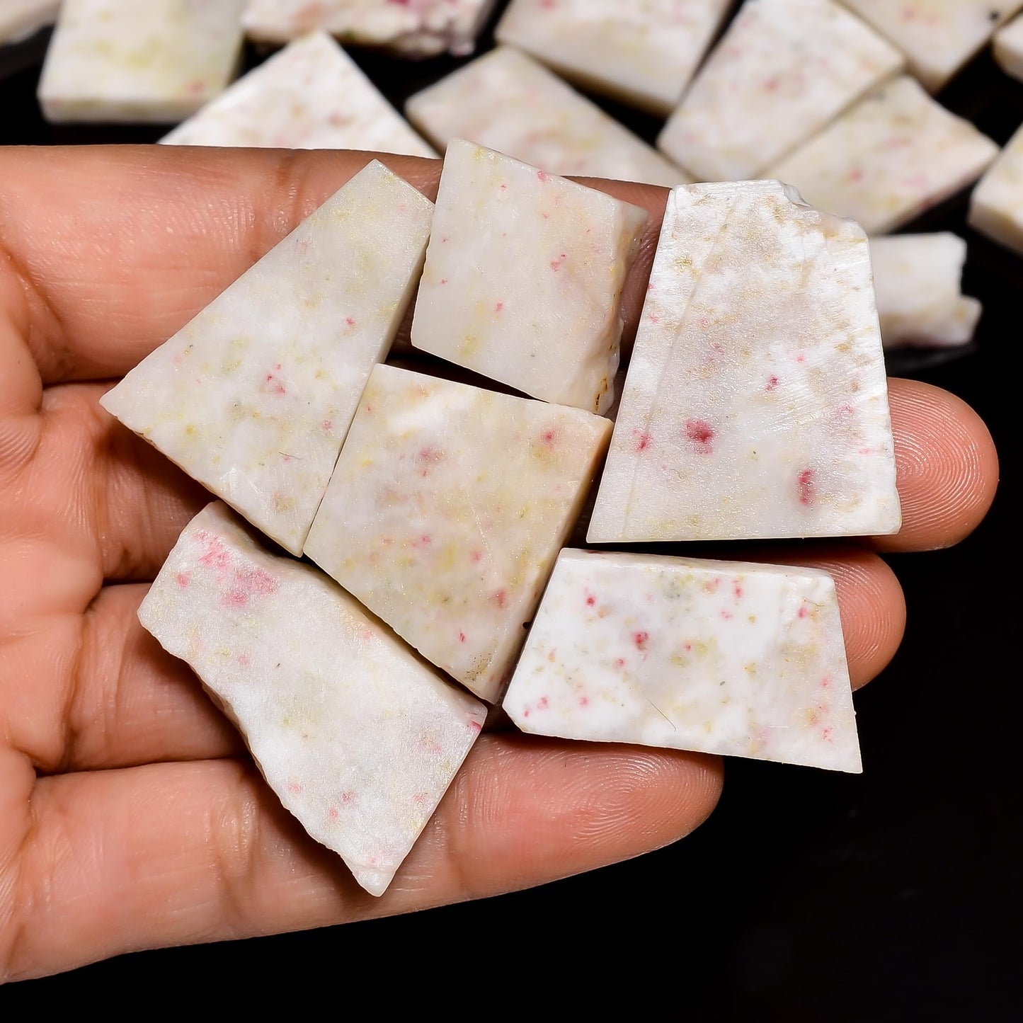 Natural Cinnabar Raw Slice Gemstone- Healing Crystals for DIY Jewelry Making -Loose Natural Cabochon -Perfect for Crafting Unique Jewelry Designs (5 pcs, 25-35 mm)