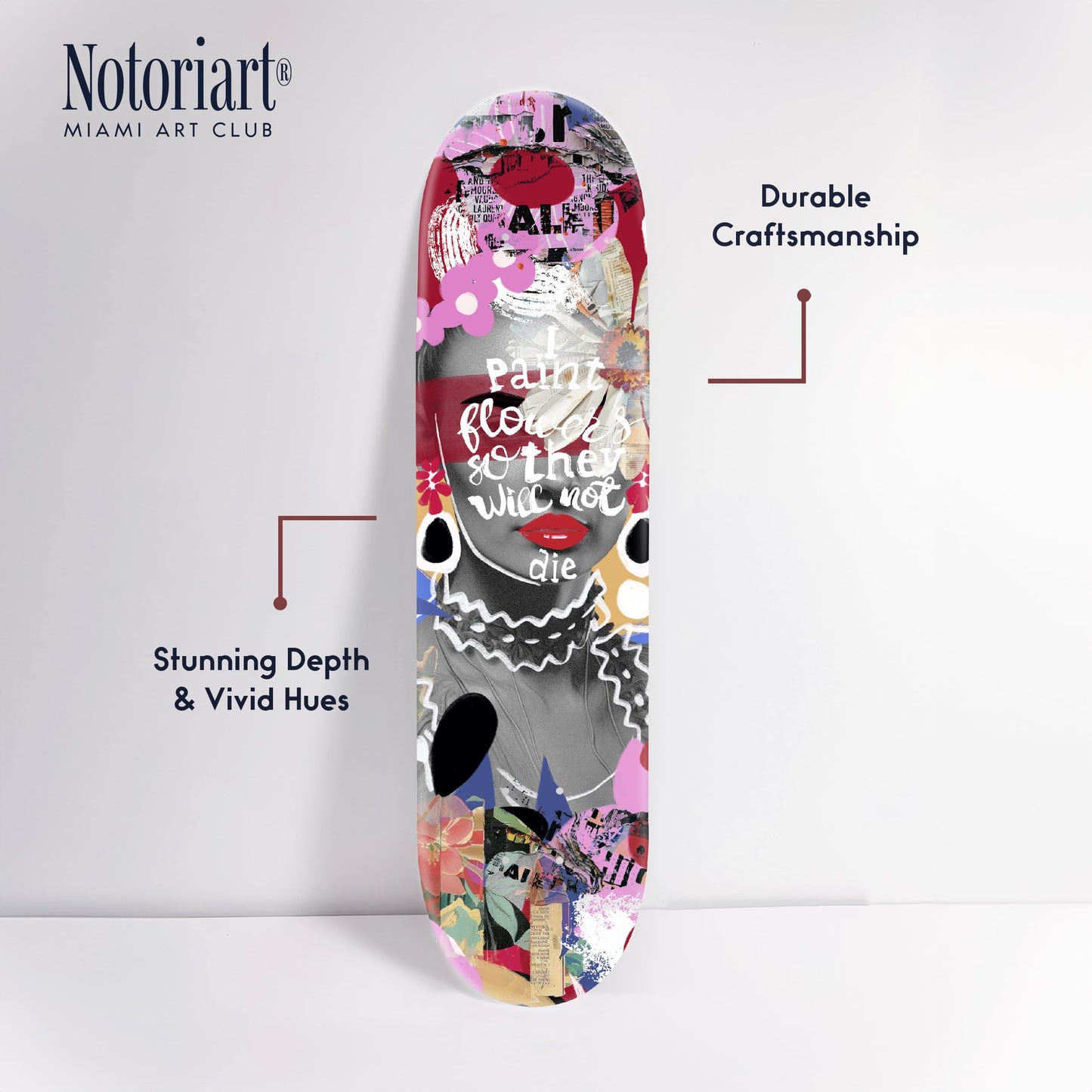 Notoriart Modern Abstracts Acrylic Wall Art Die-Cut Easy-to-Hang, 1 Panel 8" x 32", Paint Flowers Skateboard