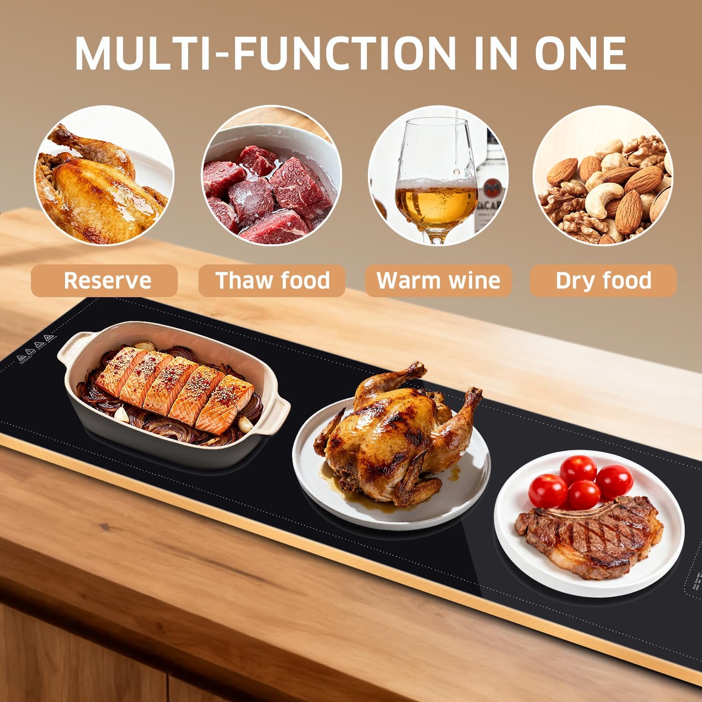 LIFENG Electric Warming Tray 40" x 14" – Glass-Top Full-Surface Food Warmer with 6 Temperature Modes & Timer, Warming Tray for Buffets, Parties, Sabbath, Holidays & Everyday Dining,Black
