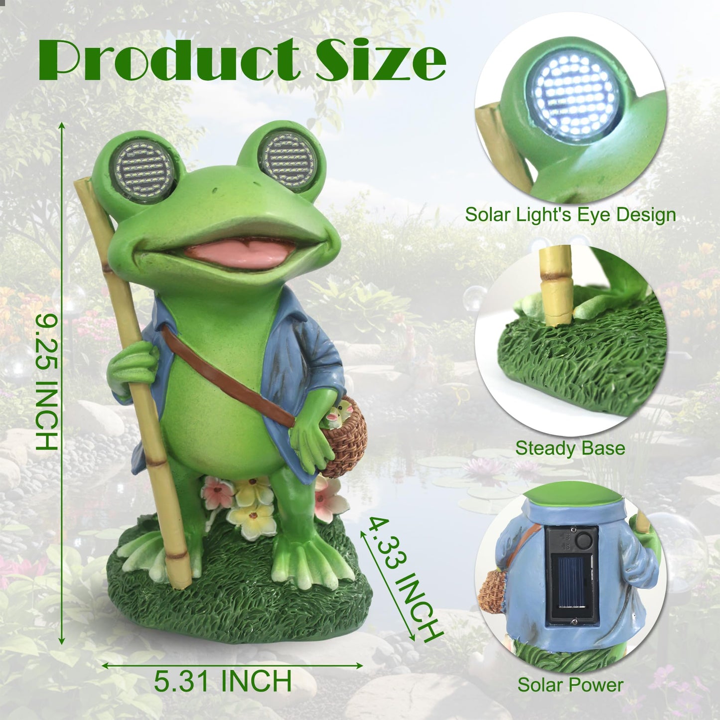 YOUERDA Frog Resin Garden Solar Lights Decorative Statue, Garden & Home Womens Birthday Gifts, Resin Animals Frog Outdoor Lawn Lights Solar Powered Ornaments, Spring Outdoor Room Home Decor