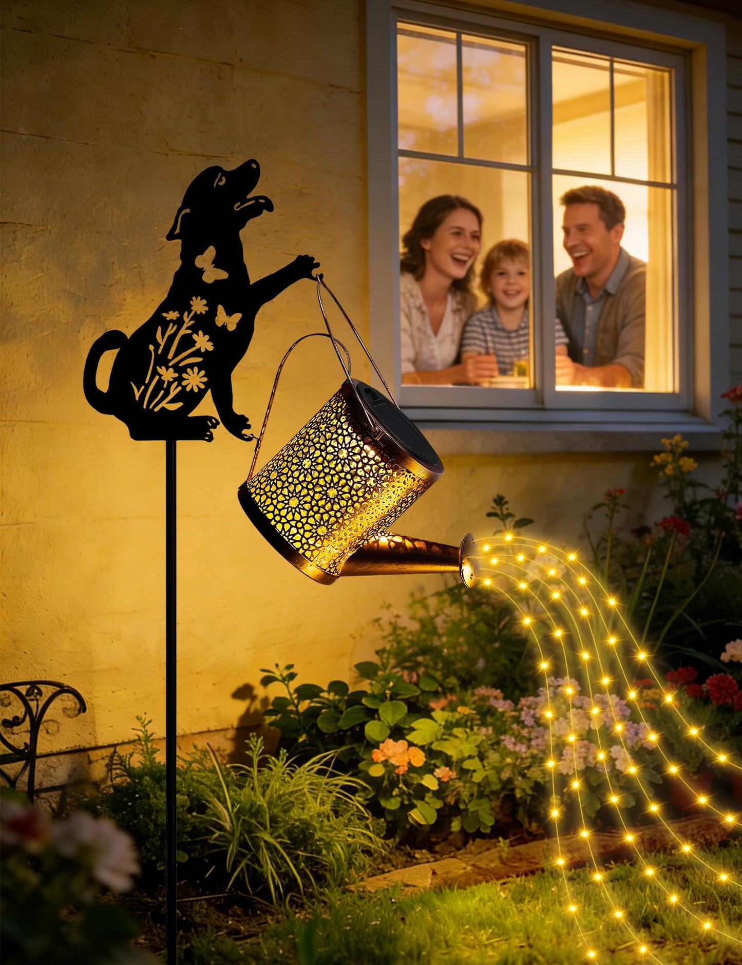 Solar Watering Can Lights with Cascading Light, Solar Lights Outdoor Garden Decor, IP65 Waterproof Hanging Lantern, Hanging Gardening Decor for Outside Patio Porch Yard (Dog)