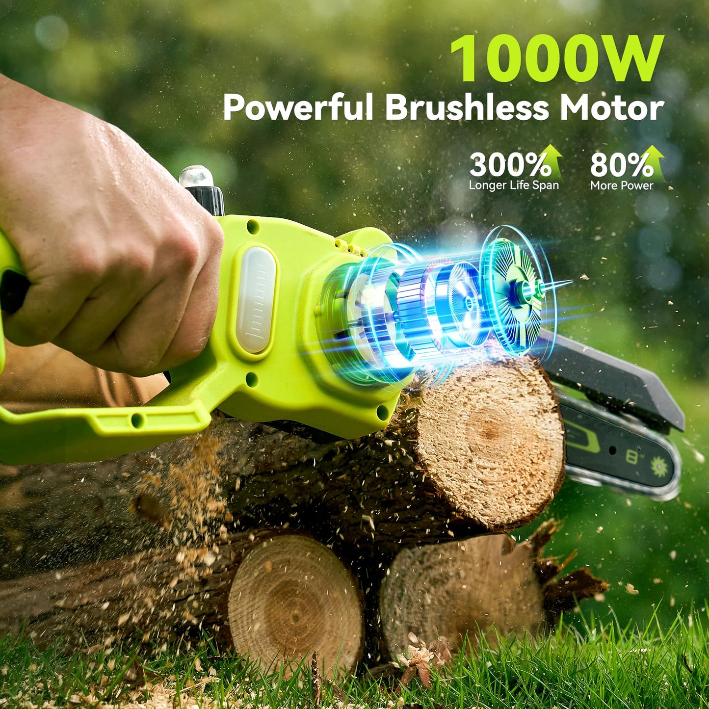 Mini Chainsaw Cordless, 8 Inch & 6 Inch Electric Chainsaw Battery Powered, 1000W Brushless Handheld Power Chain Saw with 2 Batteries, Small Tree Saw for Branch Trimming Wood Cutting
