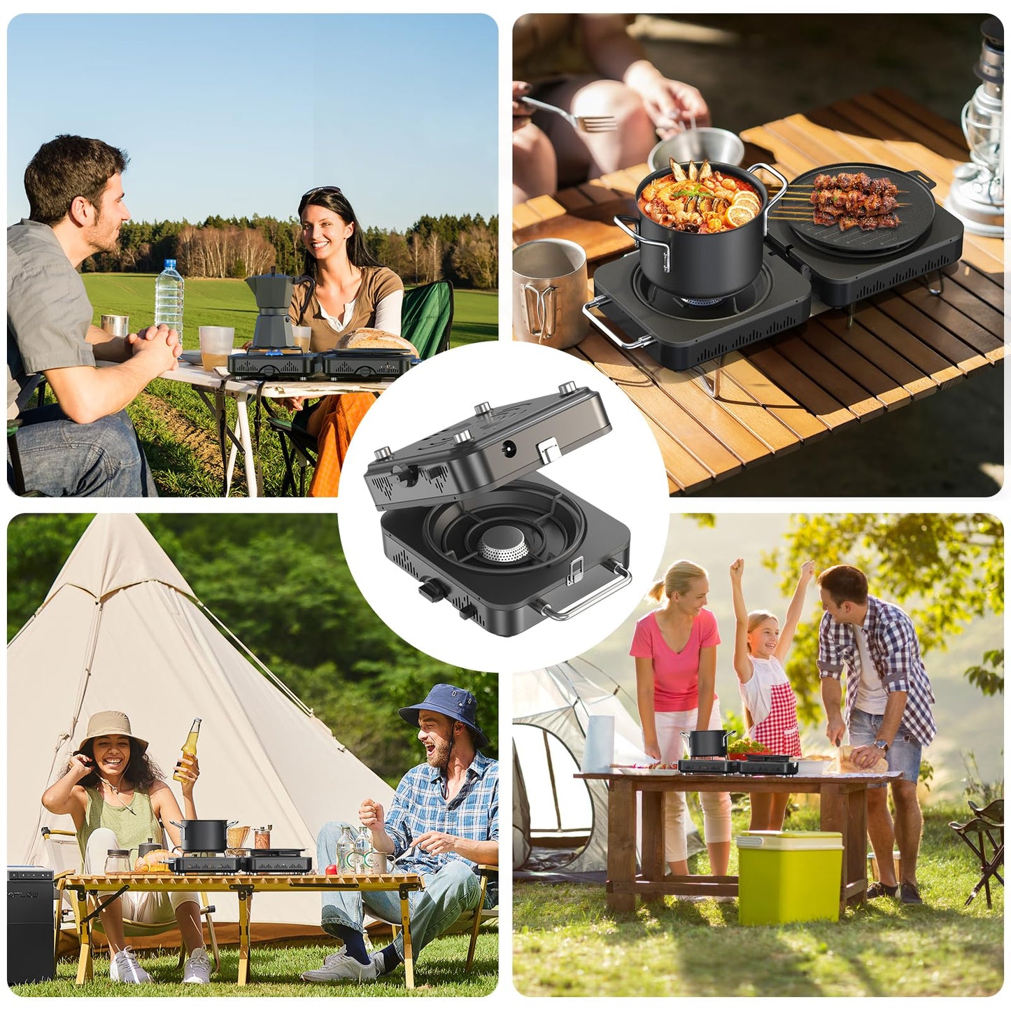 2 Burner Propane Camping Stove, 20000 BTU Foldable Portable Camp Stove with Piezo Ignition & Adjustable Burners, Outdoor Gas Cooker with Carry Bag for Camping, RV, Tailgating & Emergency Use