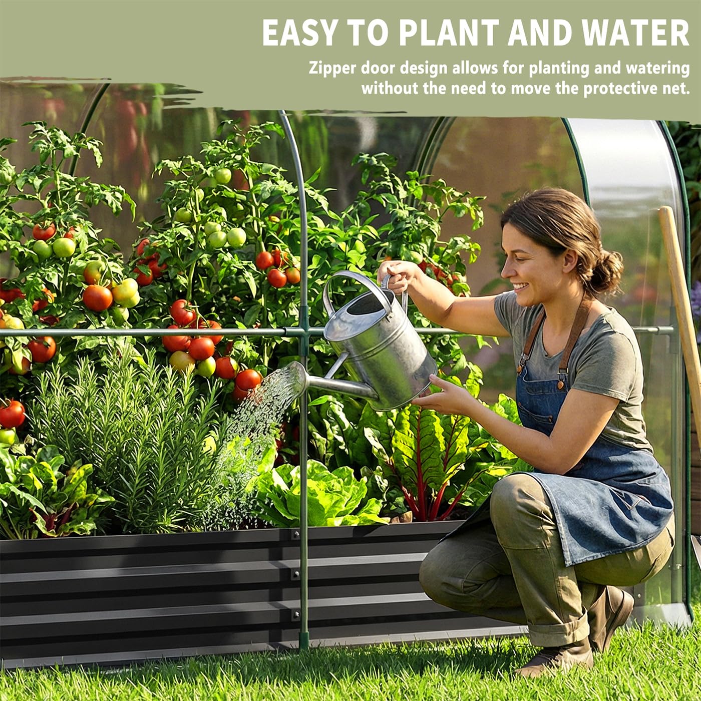 SUNYRISY Galvanized Raised Garden Bed with Greenhouse, Outdoor Metal Planter Box with Plant Bed Cover, Garden Box Protection for Gardening Vegetables Flowers Herbs Planting, Black