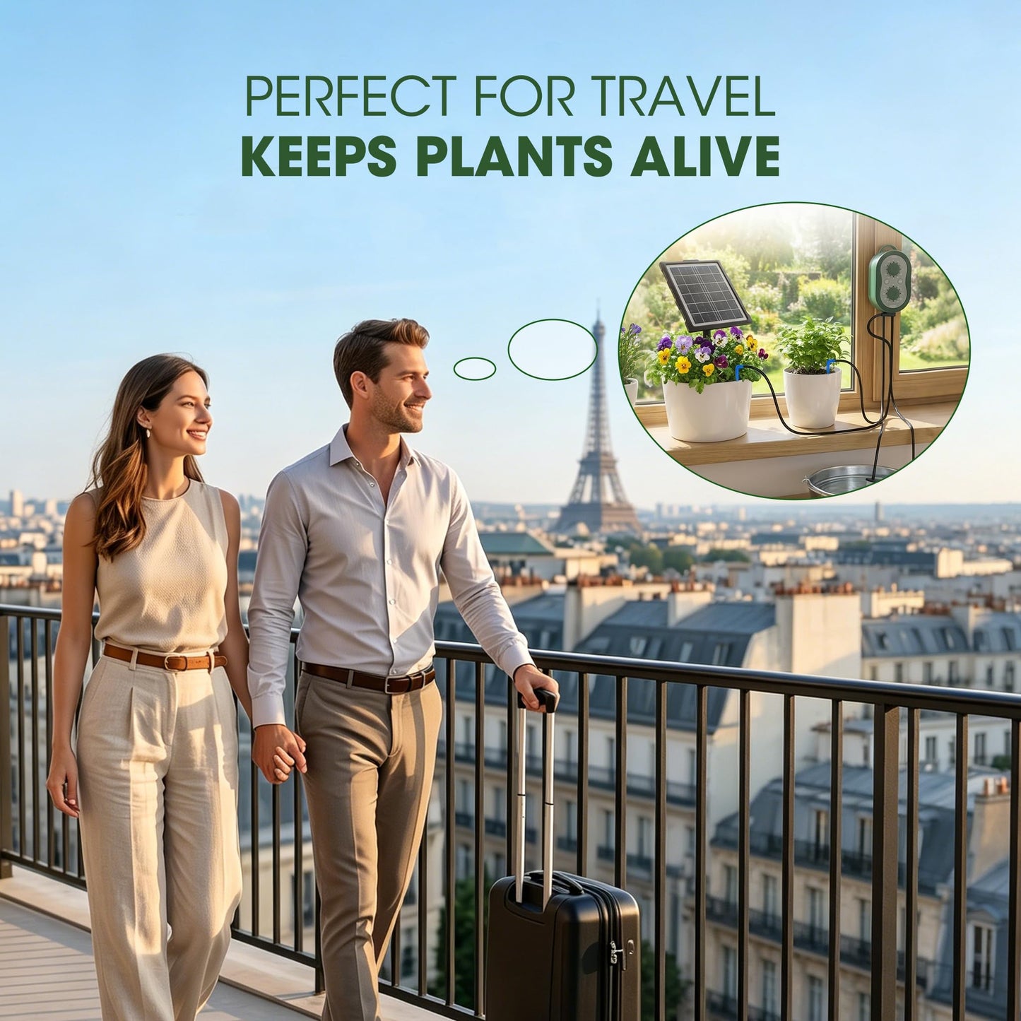 50FT Solar Automatic Drip Irrigation Kit System, Smart Self-Watering System with USB Charging for Outdoor Indoor Use, 2200mAh Automatic Watering System Supports 15 Pots for Garden, Balcony & Patio