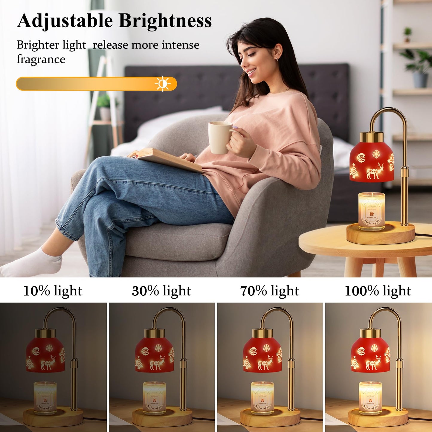 Lukasa, Christmas Candle Warmer Lamp, with Timer and Dimmer, Adjustable Height Candle Lamp, Wax Melt Warmer for Scented Jar Candles, for Women Mom Girls Teens Adults