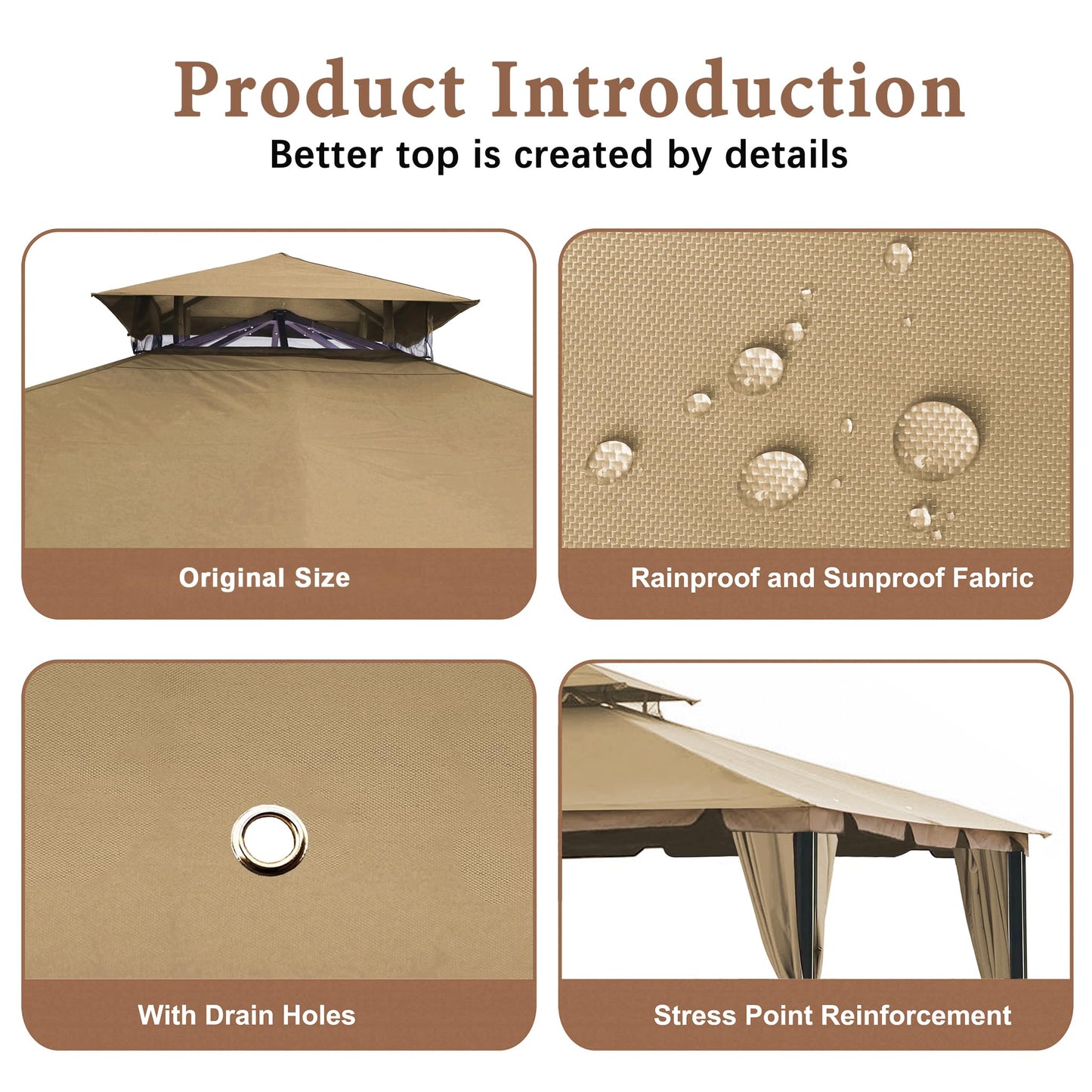 SCOCANOPY Replacement Cover Compatible with Monterey Gazebo # Model L-GZ215PST-4,(Beige)