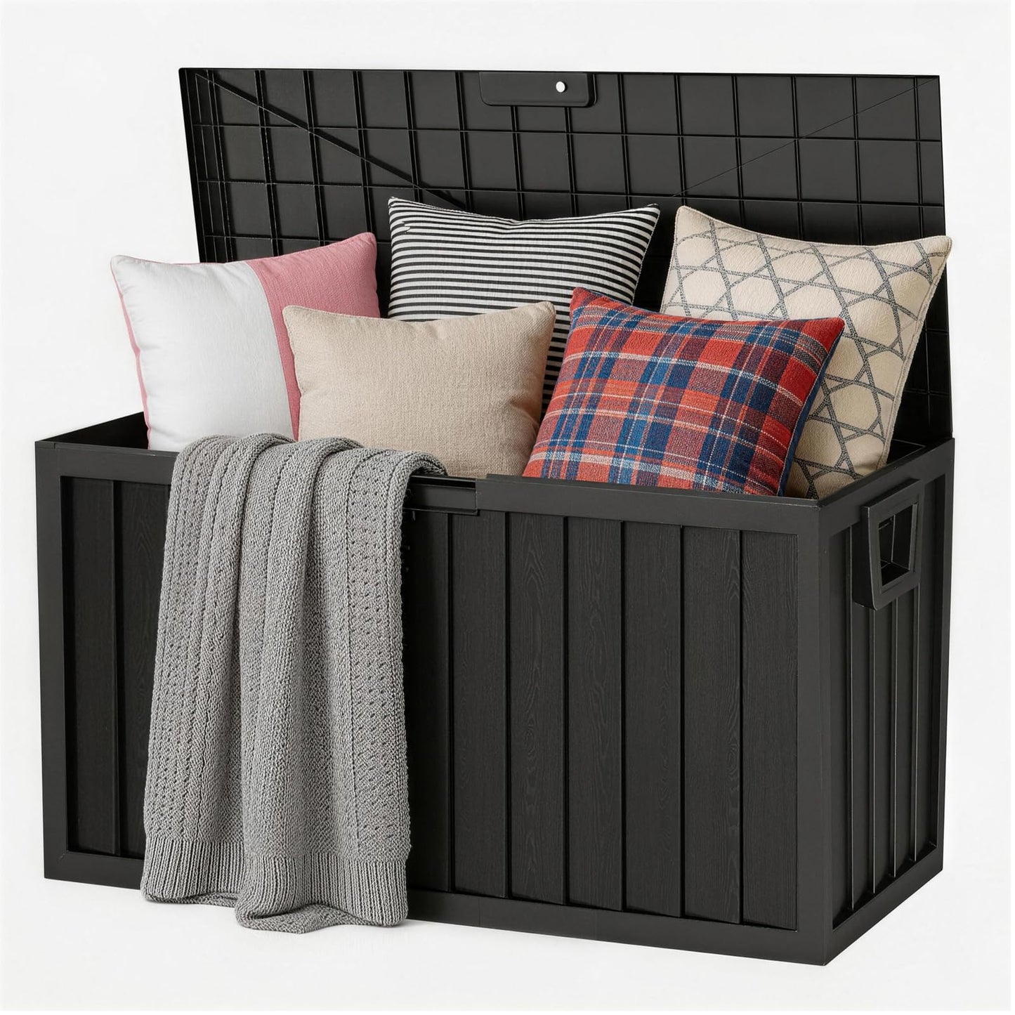 ZEUKMXOO 75 Gallon Outdoor Storage Box Waterproof,350LBS Lockable Patio Storage Box for Patio Cushions,Garden Tools and Tools Storage,Outside Storage Box-Black