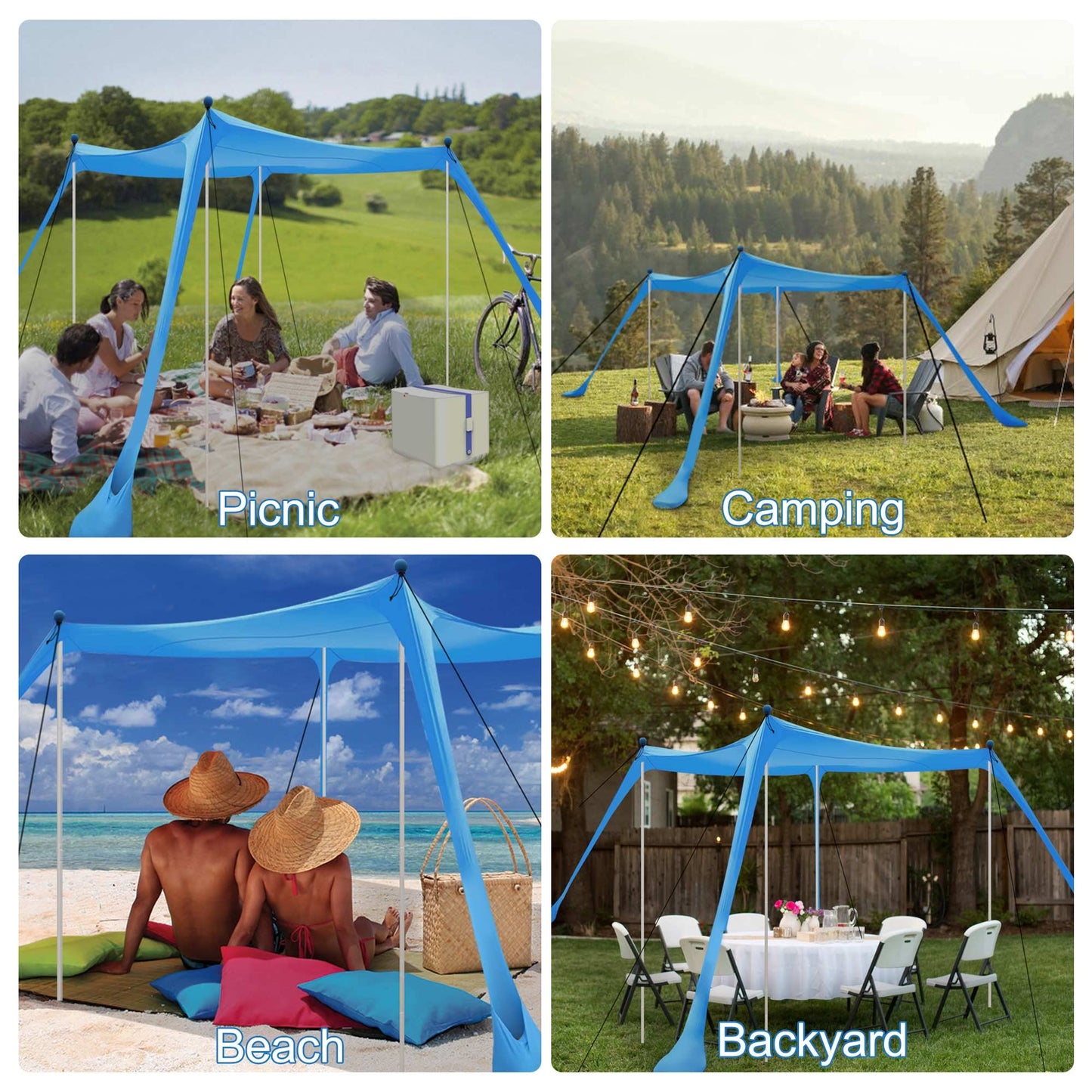 Beach Tent, Beach Canopy UPF50+ with Sandbags, Outdoor Shade 11x11 FT, Camping Tent Sun Shelter for Camping Trips, Fishing, Backyard Fun or Picnics