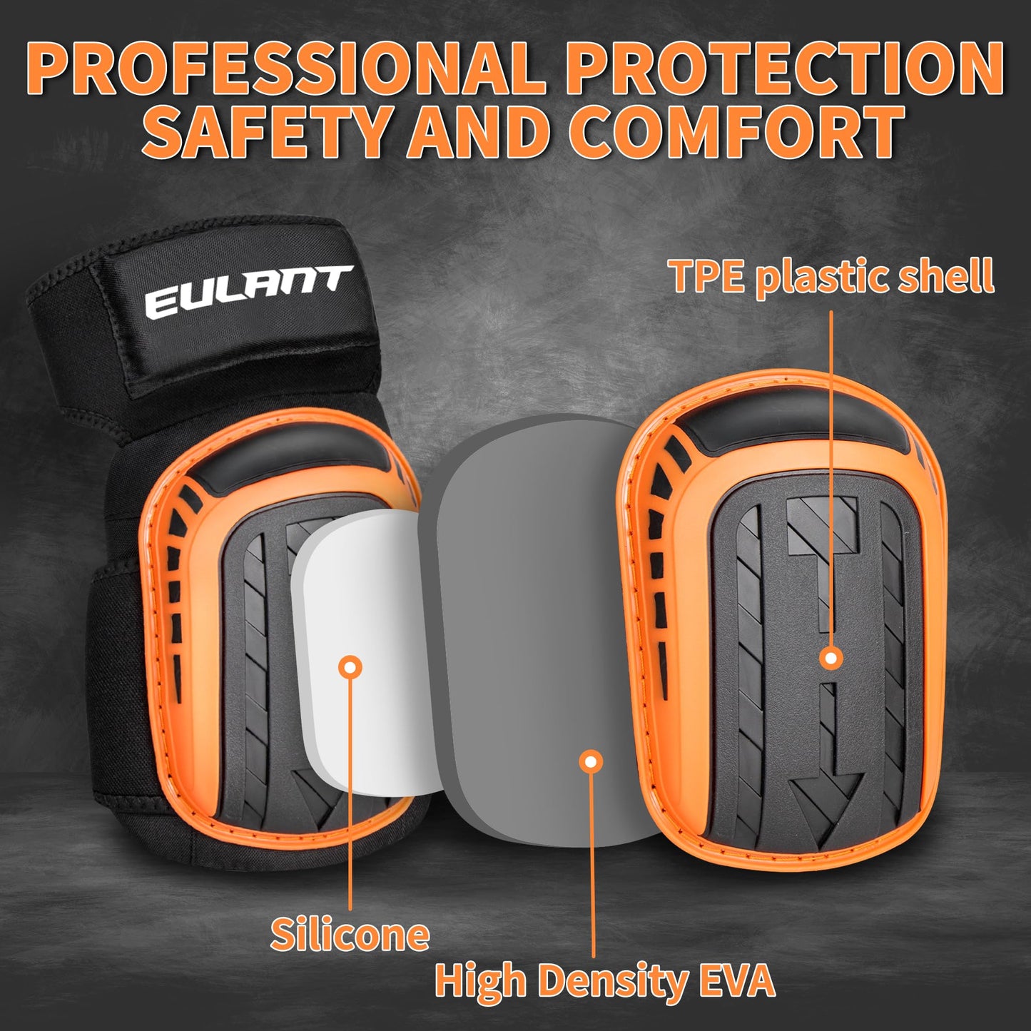 EULANT Construction Knee Pads for Work-Heavy Duty Support Anti-slip Foam Knee Pads for Construction Gardening Flooring Strong Stretchable Straps