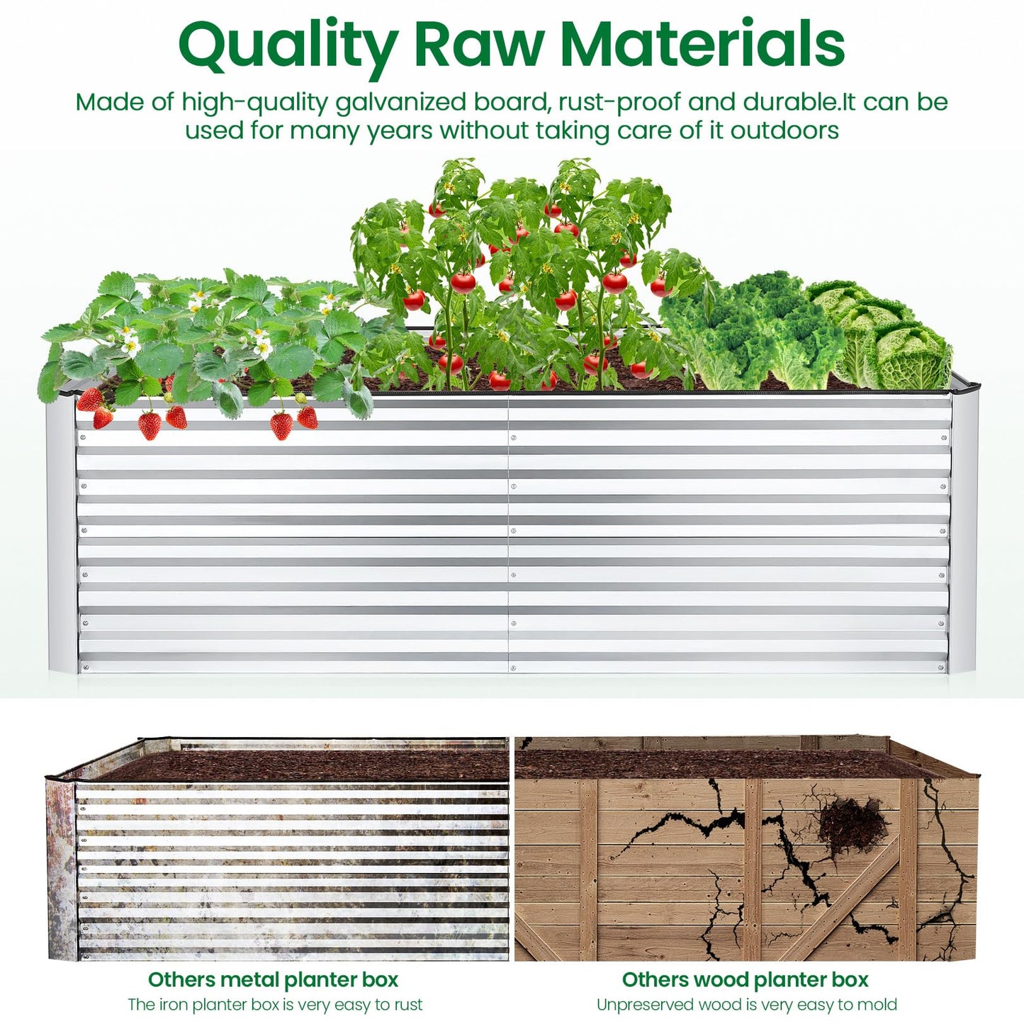 6x3x2FT Raised Garden Bed Kit, Galvanized Planter Raised Garden Boxes Outdoor w/Anti Cutting Strip & A pair of gloves, Deep Root Raised Planter for Vegetables, Fruits, Flowers and Herbs, Silver