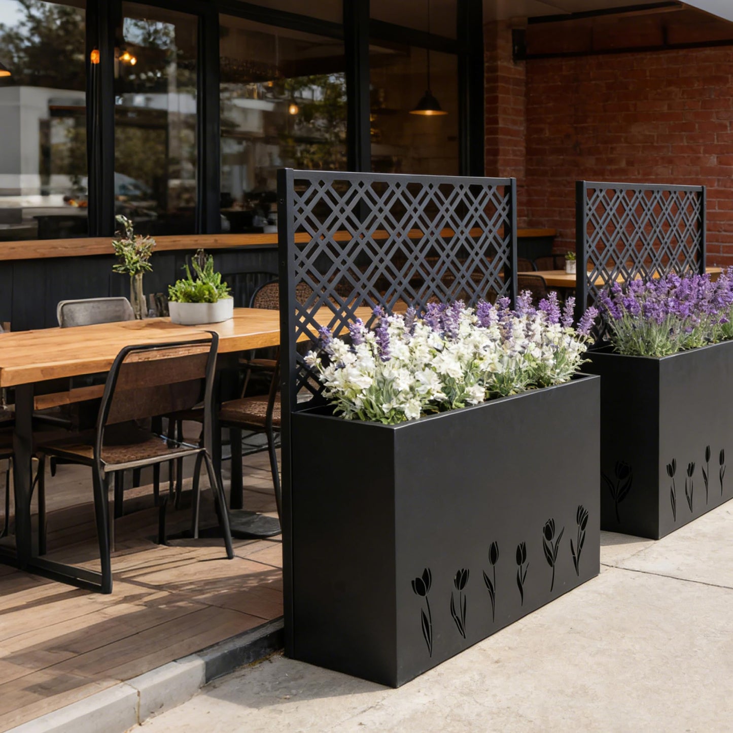 BXTIDLAV Tall Metal Planter Box with Trellis, 35.5" L x 11.9" W x 47.3" H Raised Garden Bed, Large Flower Pot for Patio Porch & Commercial Decor, Black (1 Big)