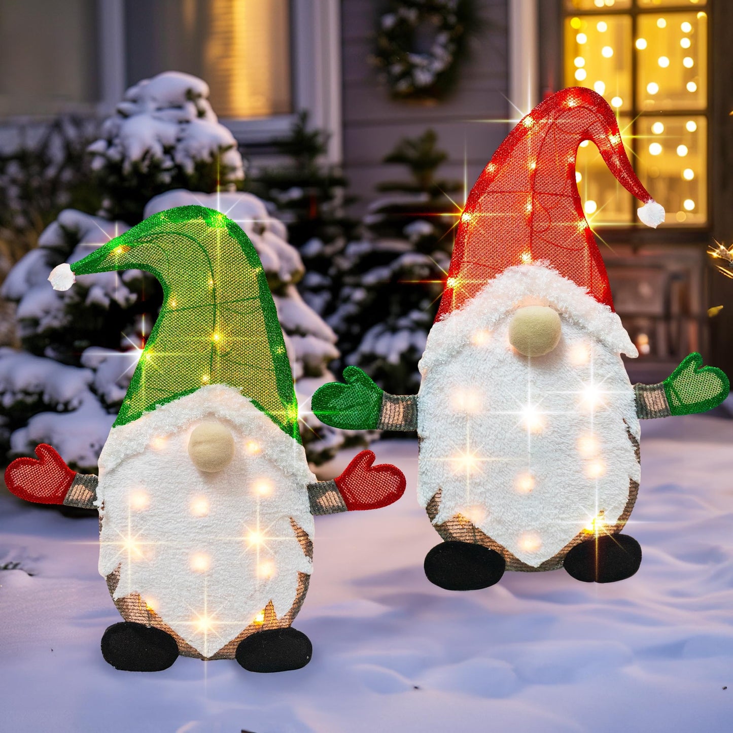TW SHINE Set of 2 Lighted Christmas Gnomes Decorations, 50L 2 FT Stack-able Gnome Christmas Decor for Indoor Outdoor Festive Xmas Holiday Garden Yard Lawn