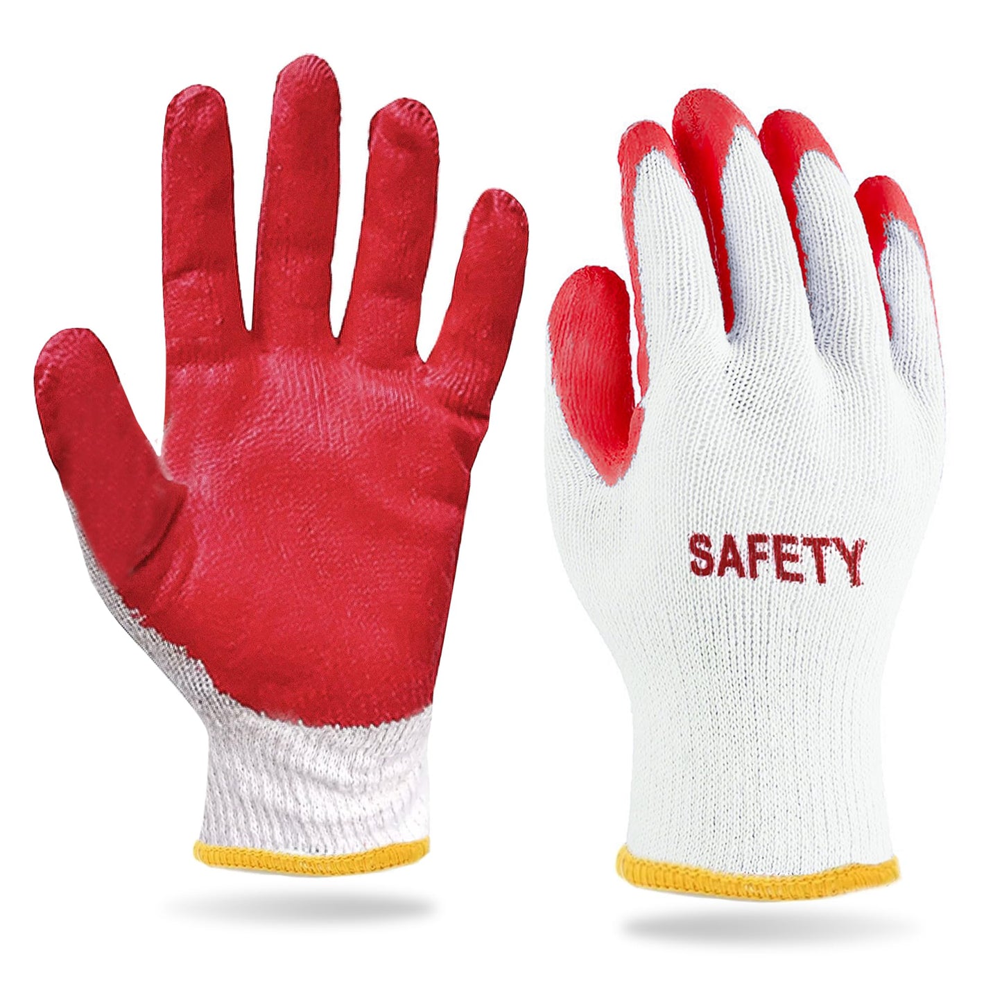 STIX-ON SAFETY Non-Slip 100 Pairs Work Construction Gloves - Red Latex Cotton Working Nitrile Rubber Palm Coated Garden Medium/Large (Pack of 100)