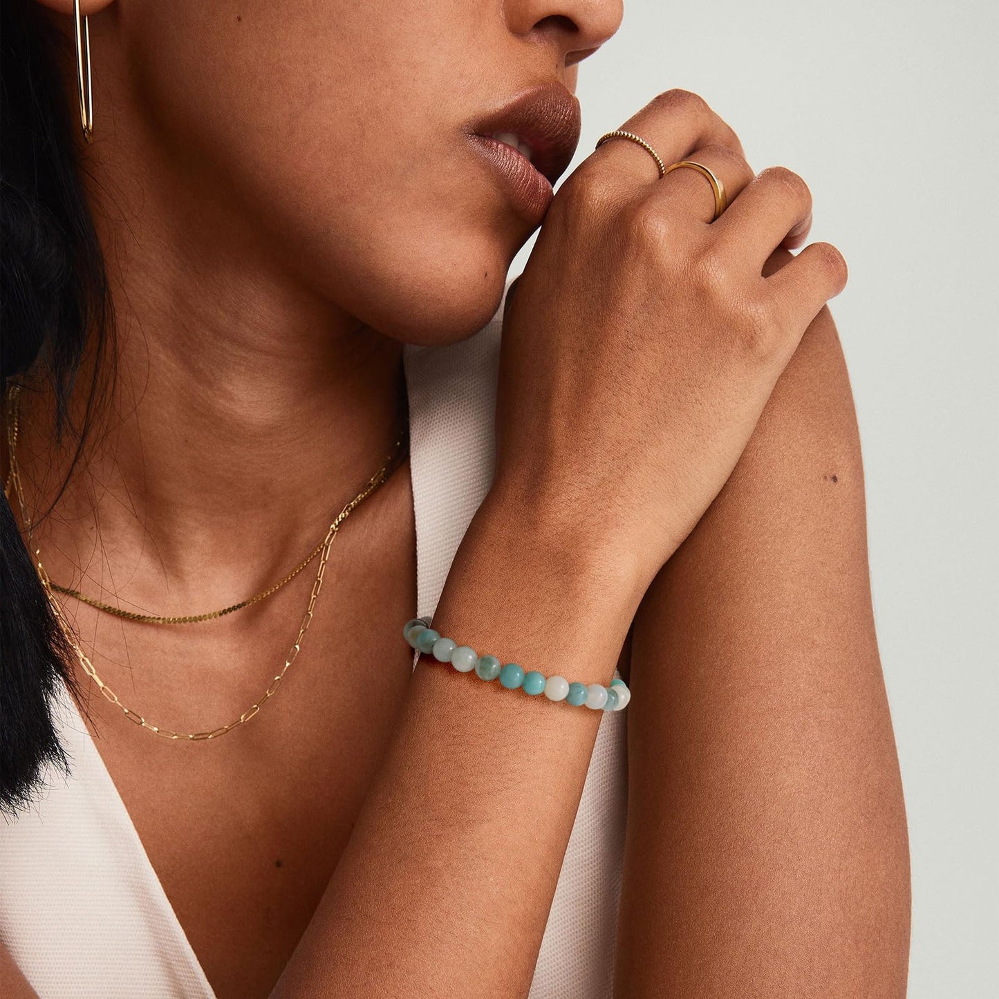 Risyfjew 6MM Handmade Amazonite Natural Gemstone Stretch Elastic Bracelet,PE Film Anti-oxidation Packaging Natural Stone Crystal Healing Power Energy Gifts for Adult