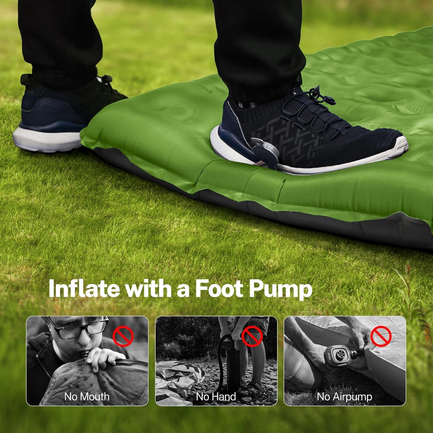 OGERY Double Sleeping Pad for Camping, 6" Extra-Thick Reinforced Camping Sleeping Pad with Pillows & Built-in Foot Pump, Ultralight Inflating Camping Mattress for Backpacking Tent Hiking Travel