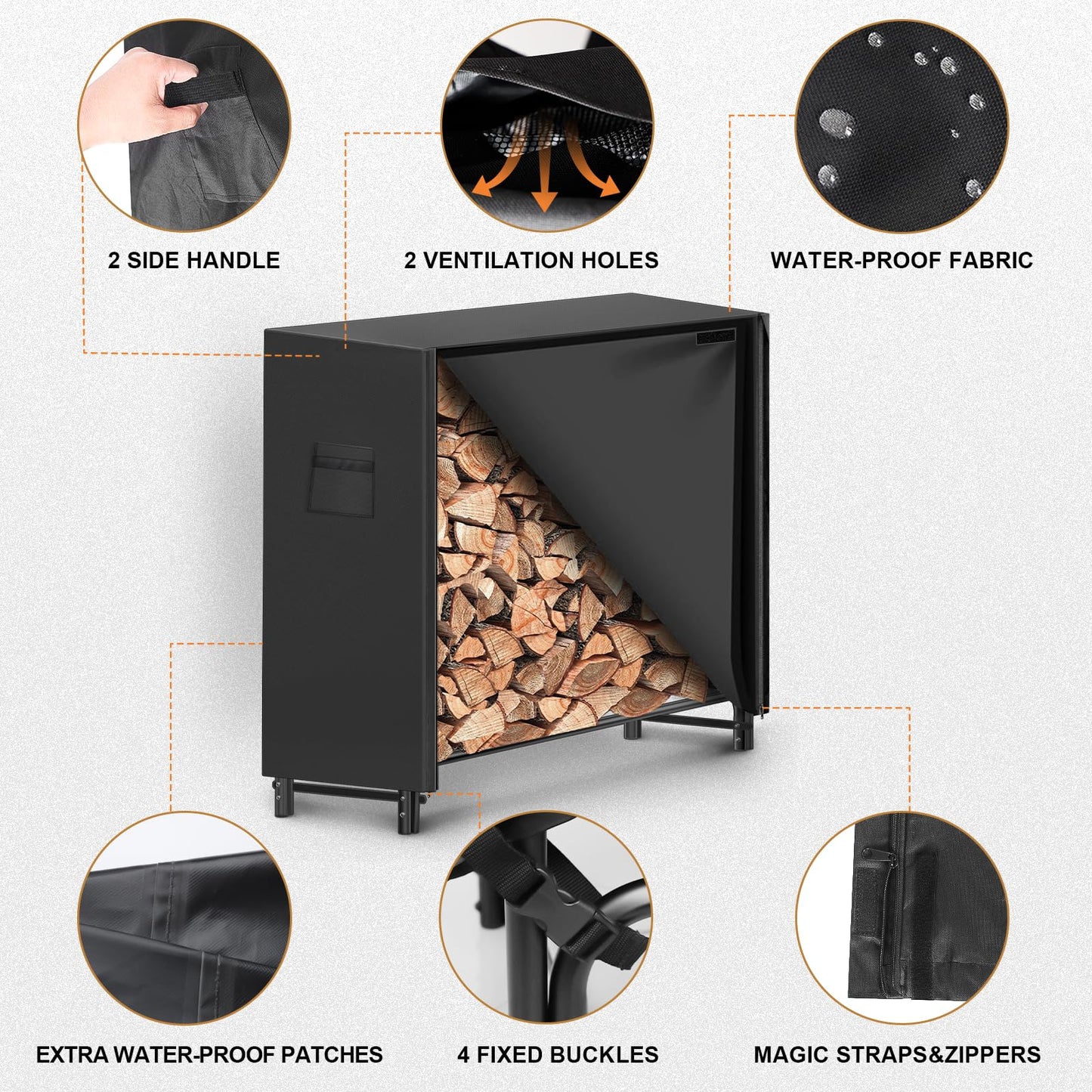 Gtongoko 4FT Firewood Rack Outdoor with Cover, Heavy Duty Wood Storage Racks with 600D Oxford Weather Resistant Waterproof Fabric Cover, Outdoor Firewood Holder