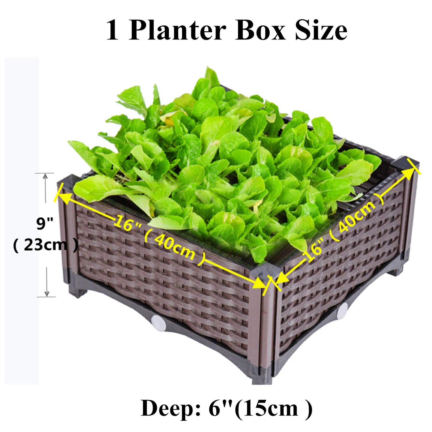 Elevated Planting Box, Indoor Outdoor Planter Boxes, Modern Rattan-Style Plastic Plant Stand, Garden Raised Bed for Vegetables, Herbs, Flowers,16"x16"x9"/40x40x23cm