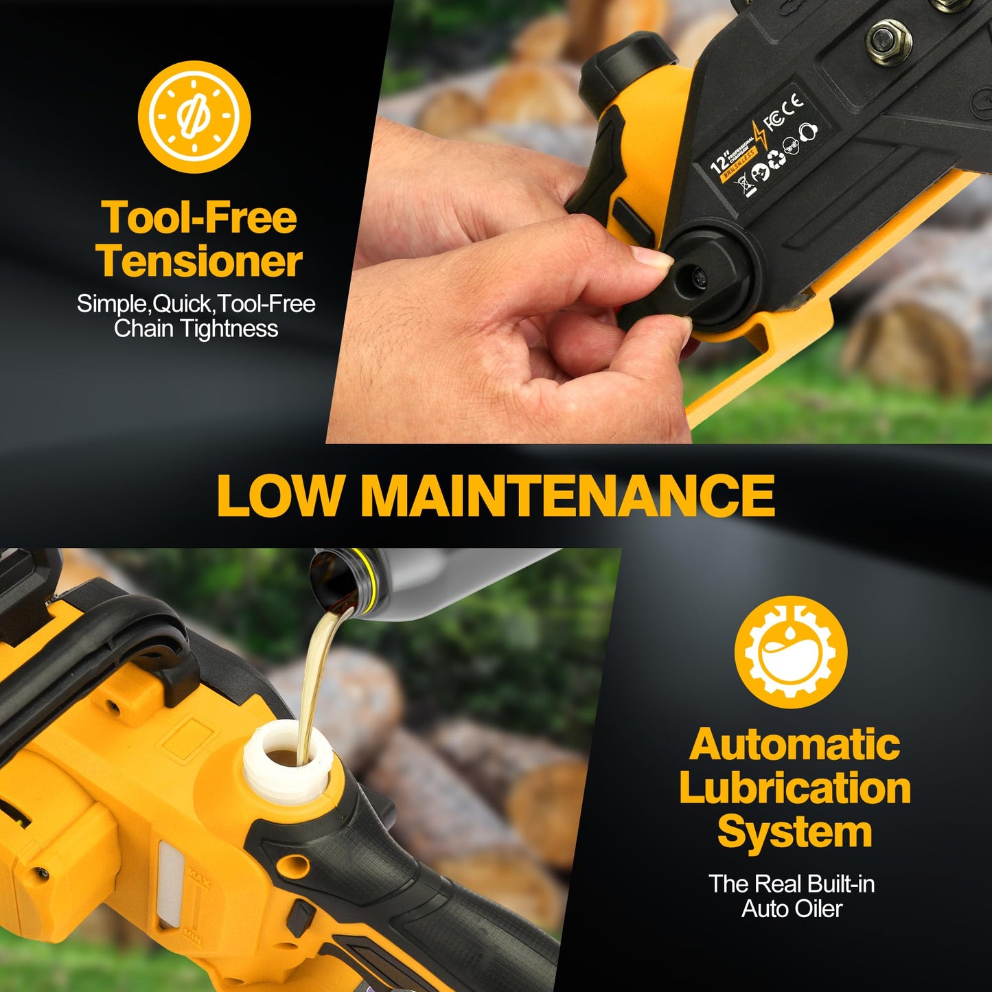 Brushless Electric Chainsaw 12" Cordless Tool Only for Dewalt 20V/60V Battery with Auto Oiler & Security Lock, for Tree Saw Trimming and Branch Wood Cutting (Tool Only)