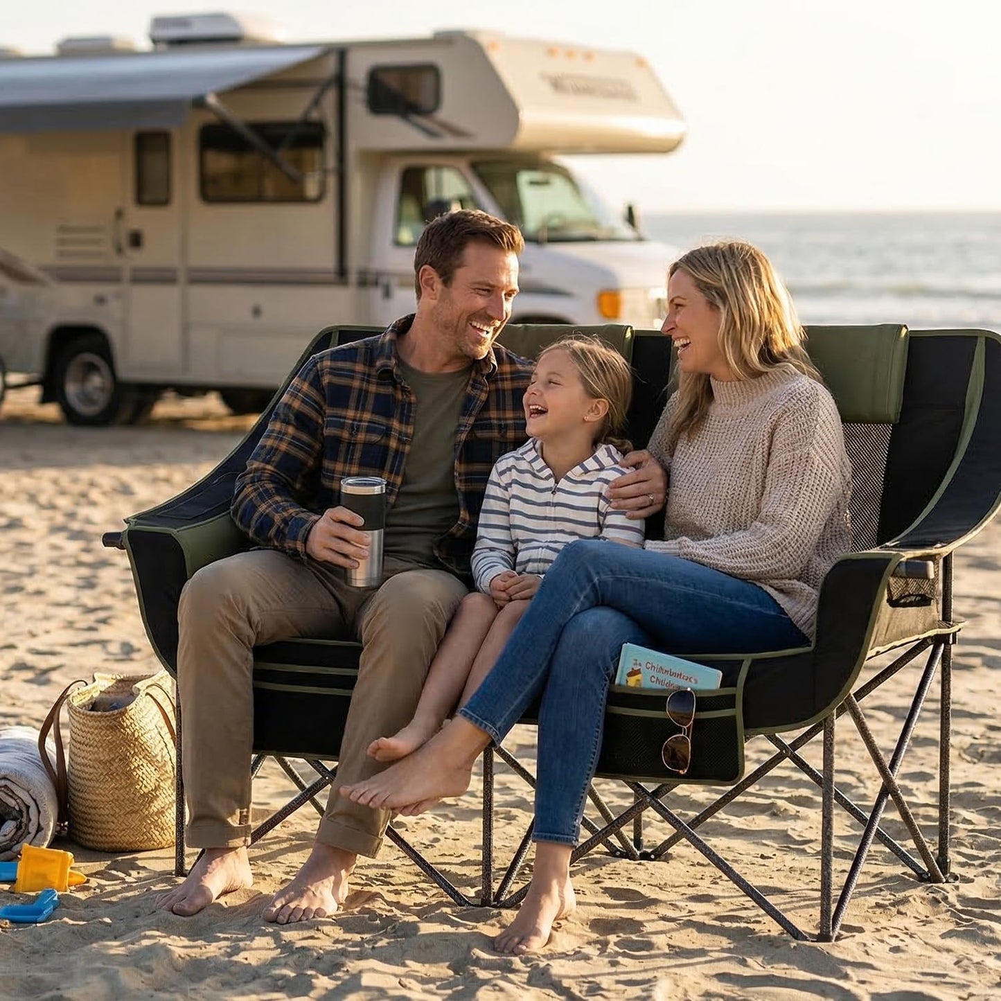 Heavy Duty Double Camping Chair with Padded Camping Loveseat – Oversized 2 Person Folding Camping Chair for Adults,Portable Camping Sofa with Cup Holders & Carry Bag for Outdoor Lawn, Beach or Patio