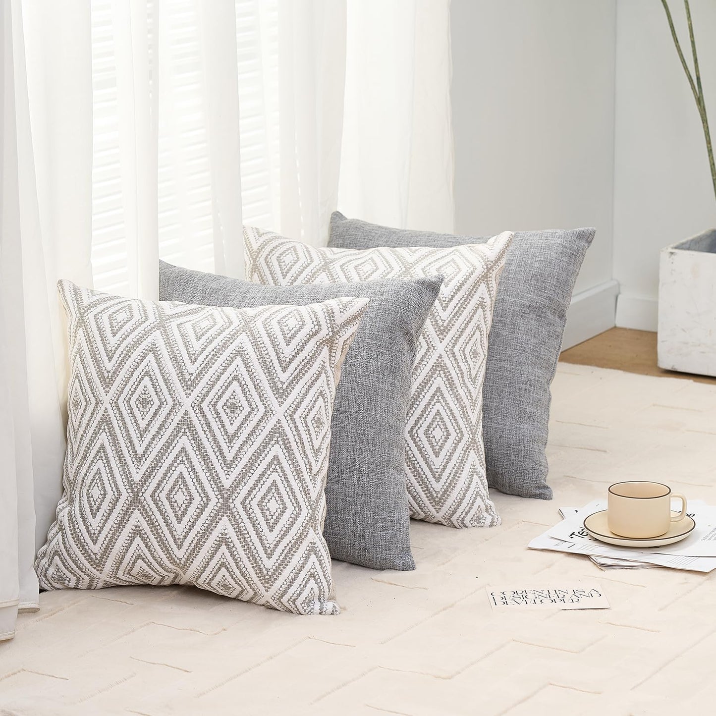 hpuk Decorative Pillow Covers Couch Pillow Covers Throw Pillow Covers for Couch, Sofa, Bed, 17x17 Inch Set of 4 Polyester Farmhouse Pillow Covers, Grey