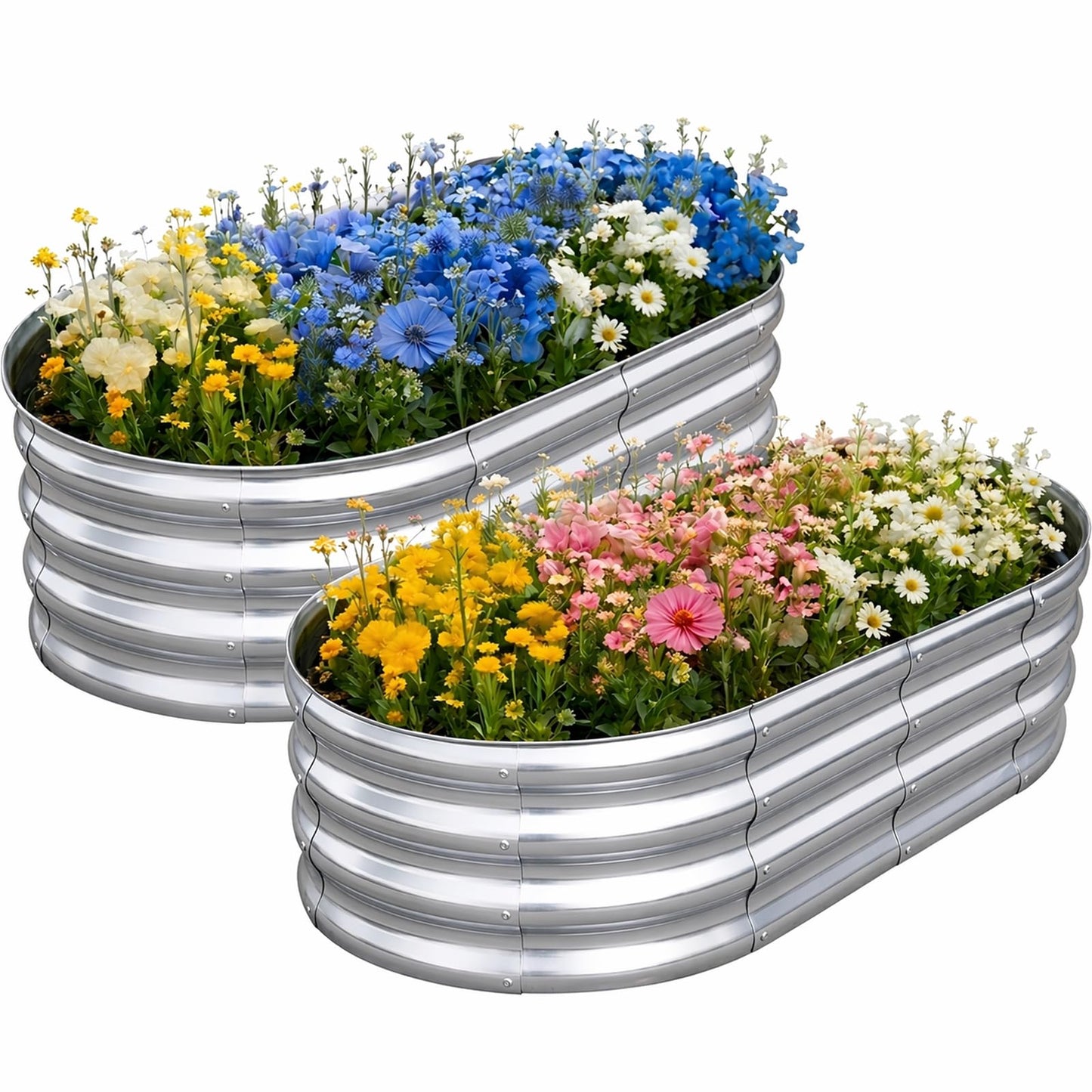 TATAANTY Galvanized Raised Garden Bed for Outdoor: 4X2X1ft Durable Metal Vegetable Plant Container Kit - Oval Planter Box for Gardening Flower Trough （2 Pack）