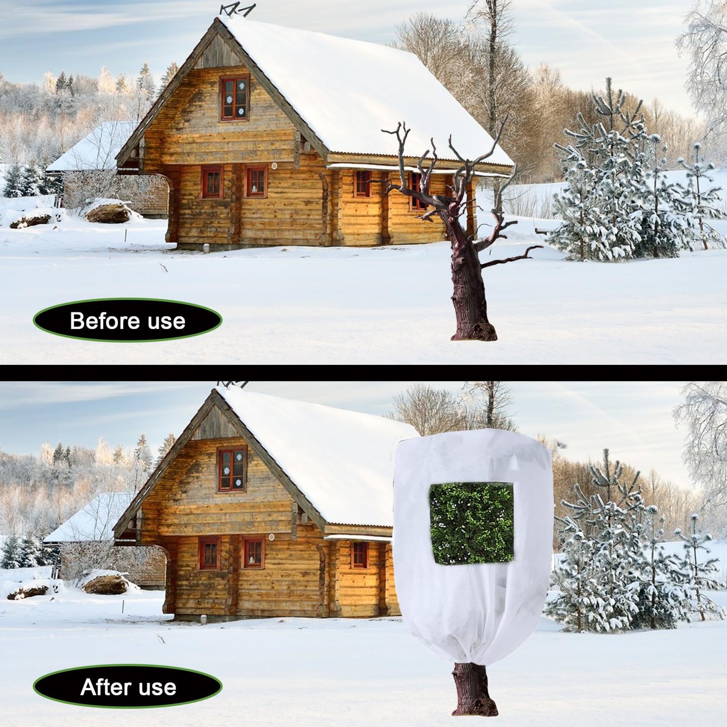 CMINGJ Plant Frost Protection Covers with Viewing Window, 39.37" x 39.37", 2.06oz/yd², Reusable Drawstring Tree Cover, Winter Tree Blanket with Zipper for Outdoor Plants, Frost Protection Cloth 4 Pack