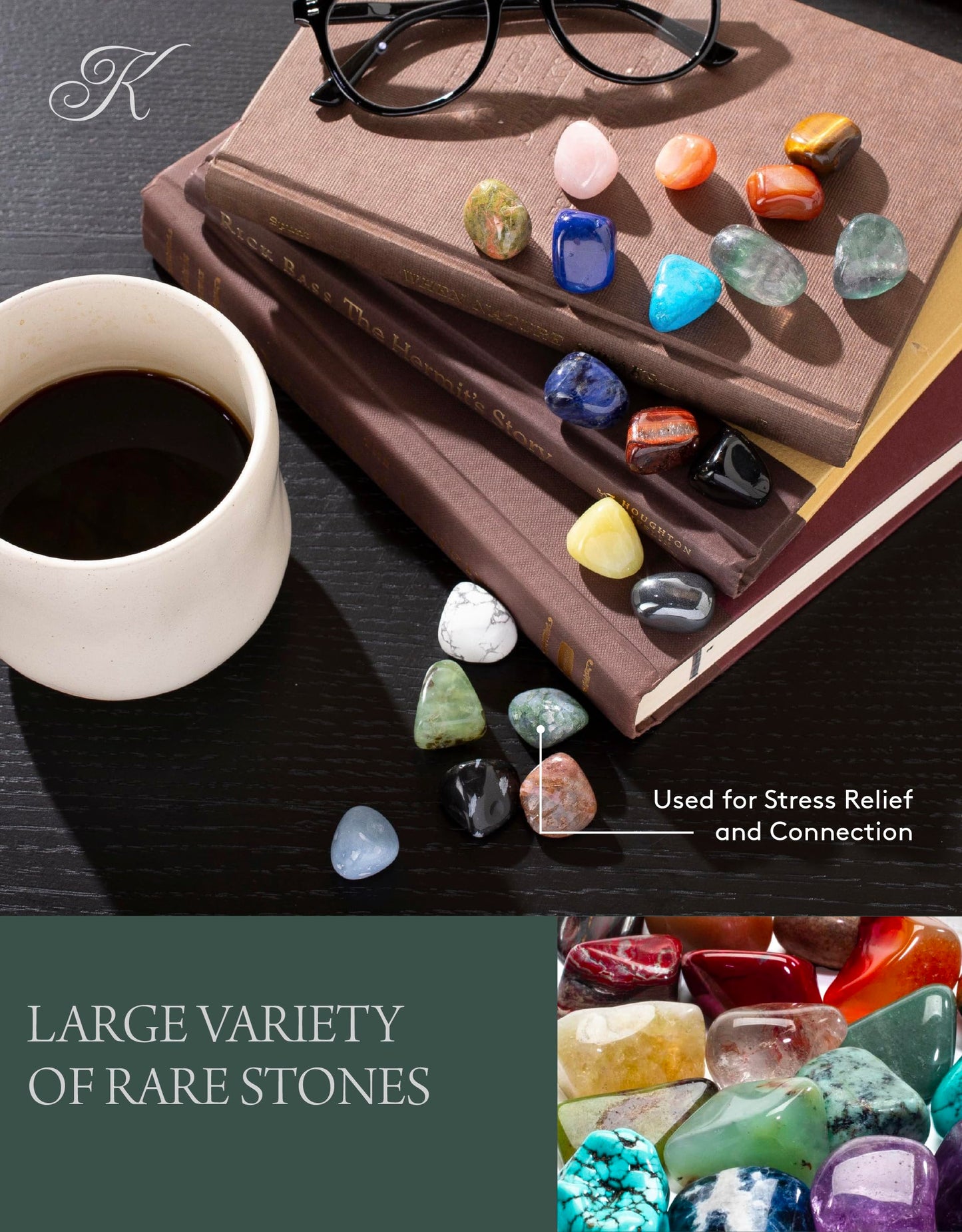 KALIFANO Bulk Tumbled Stones – Over 1,000 Carats Mixed Polished Healing Crystals & Gems for Reiki, Crafts, Kids & Decor (Includes Rose Quartz, Howlite Turquoise, Fluorite, Unakite, Lapis Lazuli) – Piedras de Cristal Para Decorar