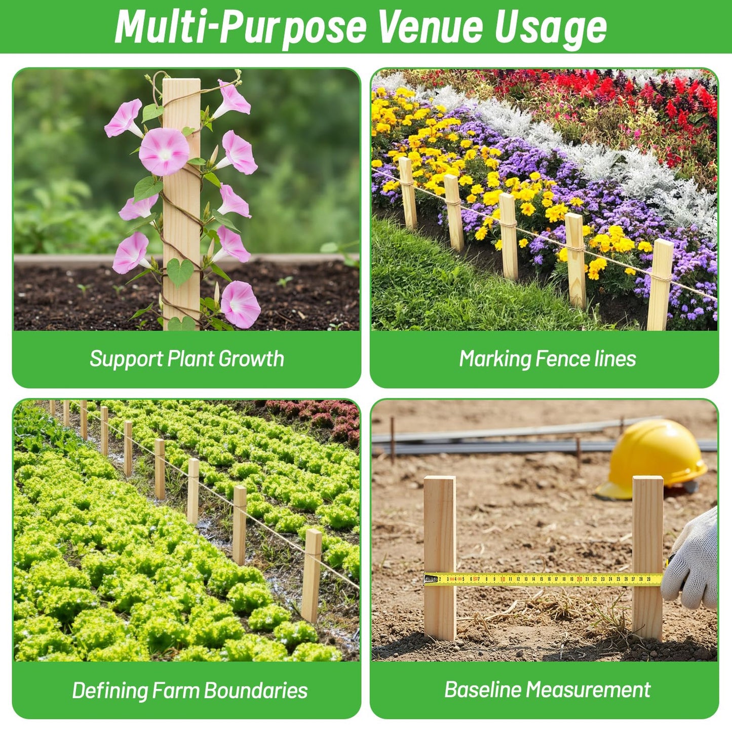 Warmfarm 20 Pack Wooden Garden Stakes, Wood Survey Grading Stakes 12in, Wood Garden Stake for Vegetables and Vines, Pointed Wooden Stake for Fencing, Landscaping, Survey Use
