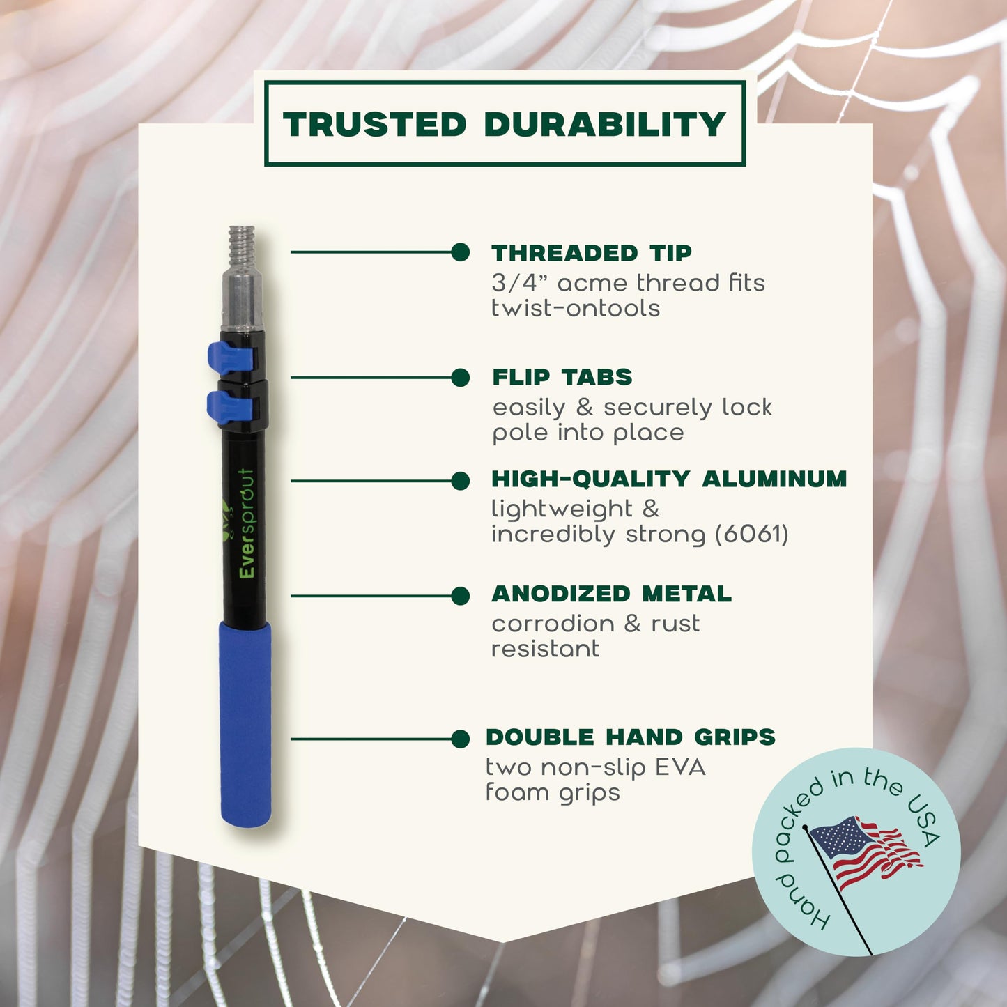EVERSPROUT Twist-On Cobweb Duster (Soft Bristles) | Indoor & Outdoor use Brush Attachment | Fits Standard 3/4 inch Threaded Poles | Brush Only (Pole Sold Separately) | Spider Cobweb Duster Head