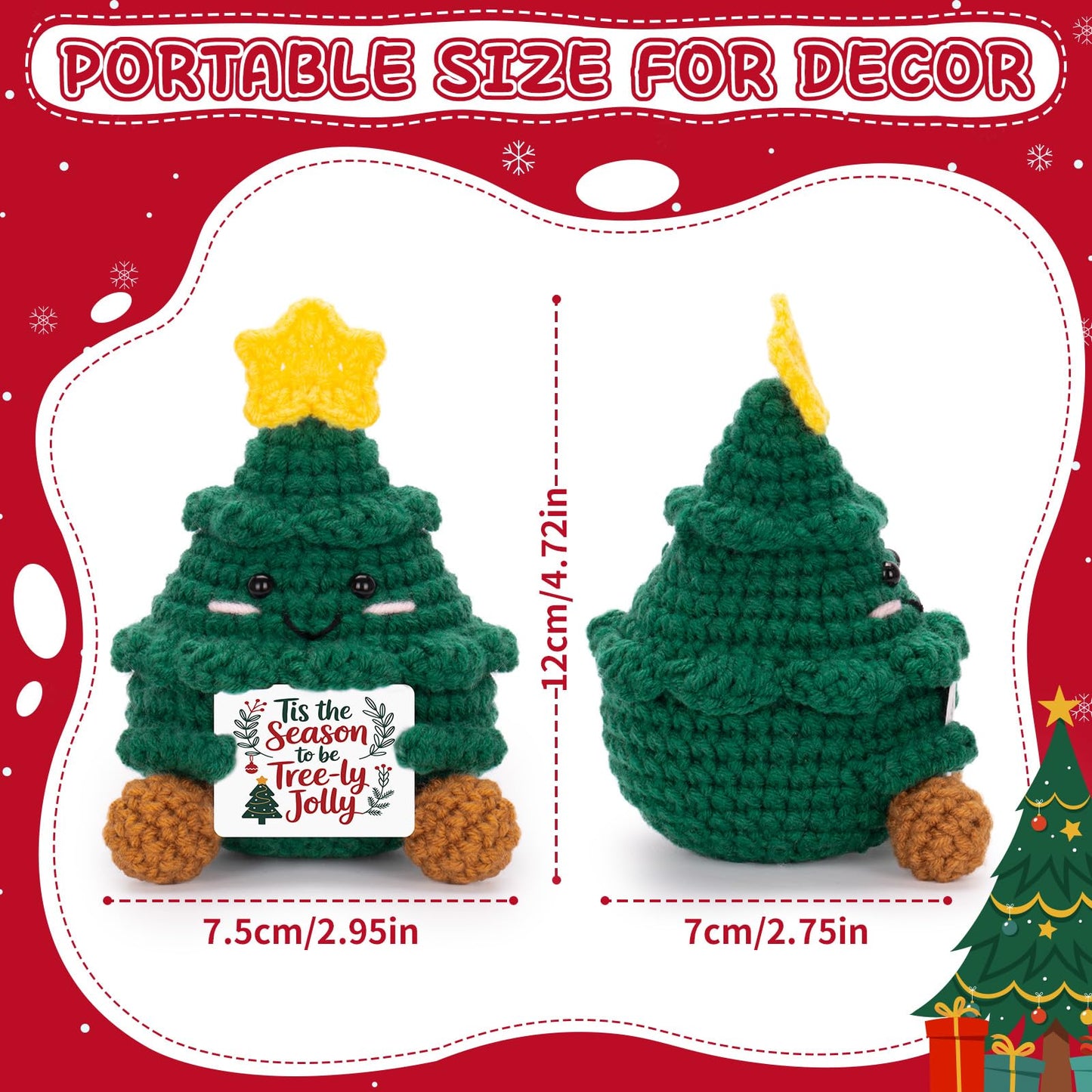 FunisFun Christmas Positive Crochet Doll - Funny Handmade Crochet Christmas Tree, Festive Gift for Christmas Decor Secret Santa Gag Gift
