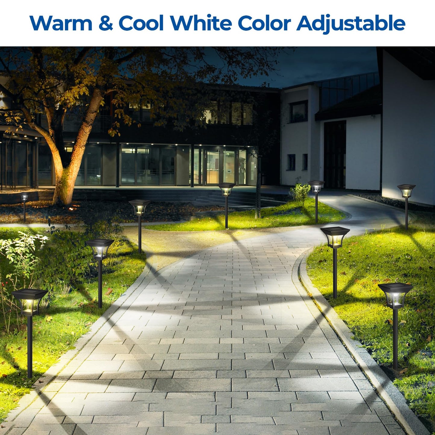 CINOTON 8 Pack RGBCW Solar Pathway Outdoor Lights, 3 Lighting Modes Solar LED Garden Lights, IP65 Waterproof Outside Solar Powered Landscape Lighting for Sidewalk Driveway Backyard RGB/Warm/Cold White