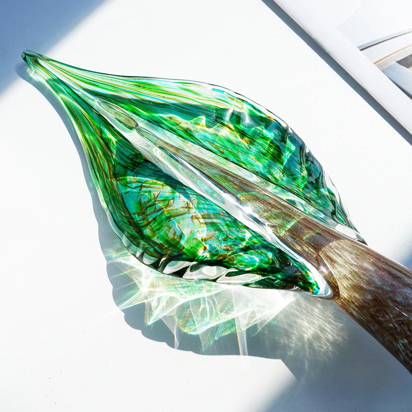 QFkris Blown Glass Tree of Life Leaf Sculpture for Home Decor, 12inch Hand Blown Glass Art Decorative Statue for Book Shelf Living Room Office Desk Home Decoration Accents Collectible Figurines