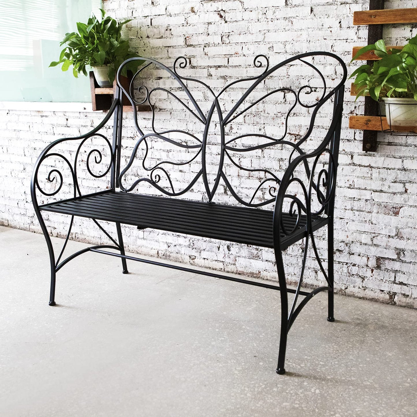 HLC Outdoor Bench Outdoor Sturdy Rust-Resistant Bench Butterfly Cast Iron with Armrests Park,Yard, Patio, Porch, Lawn Double Seats