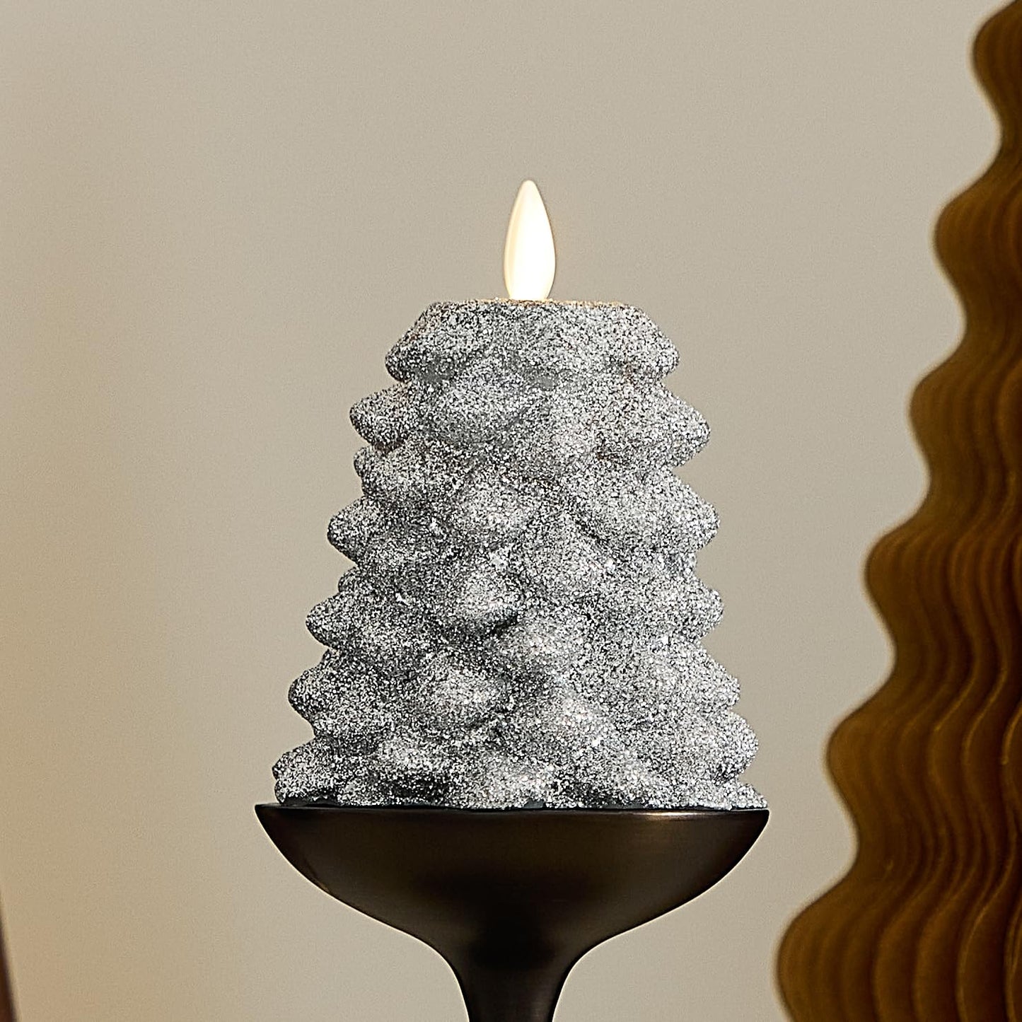 Luminara Brilliant Silver Glitter Flameless LED Candle North Tree Moving Flame Pillar (3.3" x 4.3")