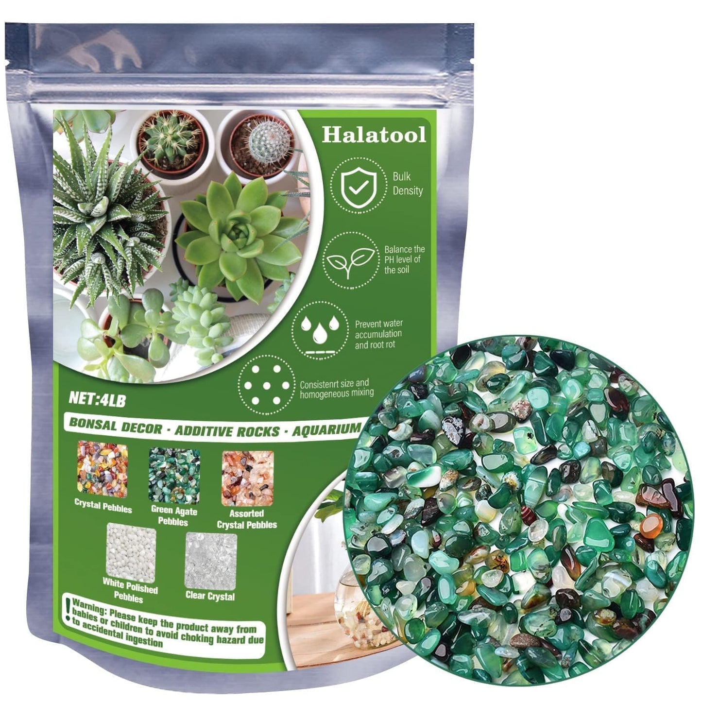 Halatool 4LB Green Aquarium Gravel for Fish Tank 0.35"- 0.6" Natural Landscaping Pebbles for Decorations Small Succulent Rocks for Indoor Outdoor Plants DIY Crafts & Vase Filler